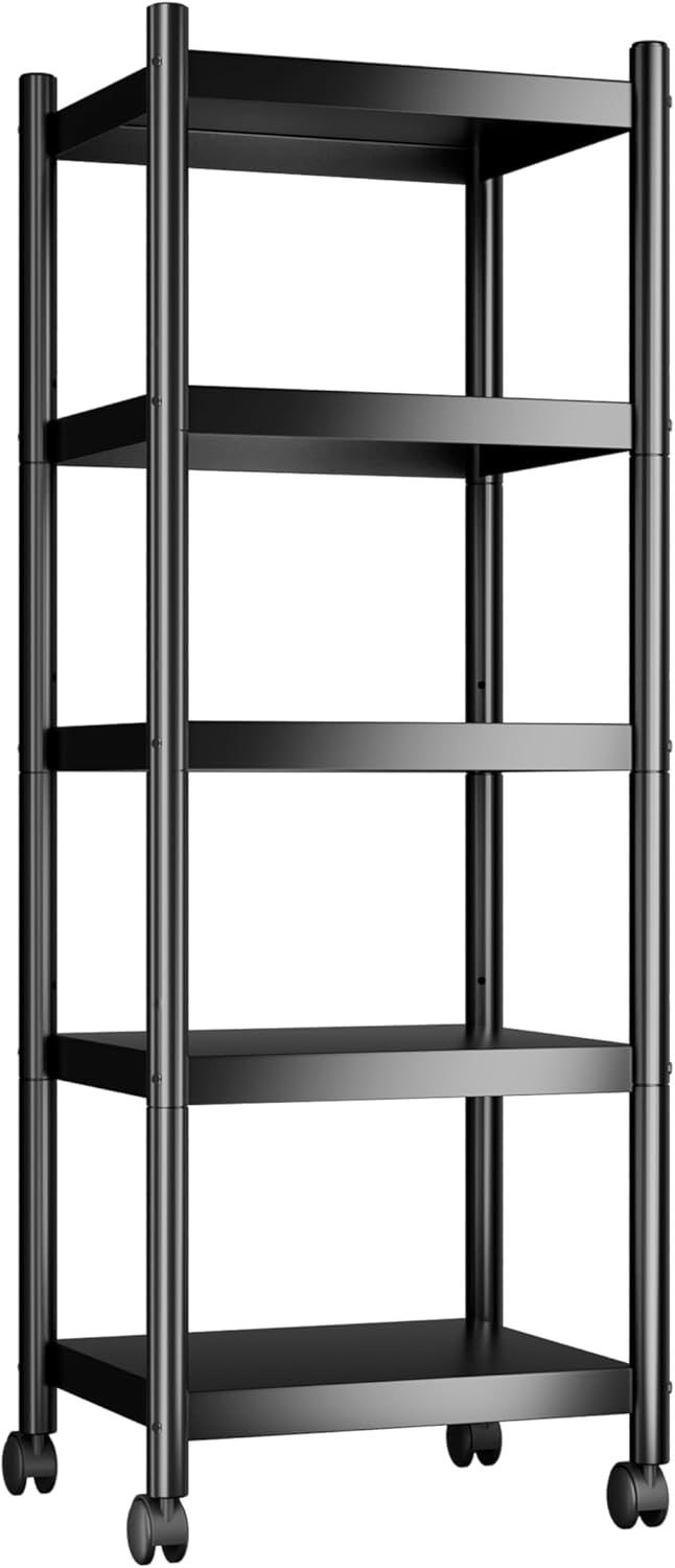Metal Shelves 5 Tier Shelving Units,Estantes para Cocina,Storage Rack Shelf for Kitchen,Garage, Pantry, Closet Organizer, Utility Corner Narrow Racks with Wheels (15.7″ L x 11.8″ W x 54.3″ H) Metal Shelves 5 Tier Shelving Units,Estantes para Cocina,Storage Rack Shelf for Kitchen,Garage, Pantry, Closet Organizer, Utility Corner Narrow Racks with Wheels (15.7″ L x 11.8″ W x 54.3″ H)