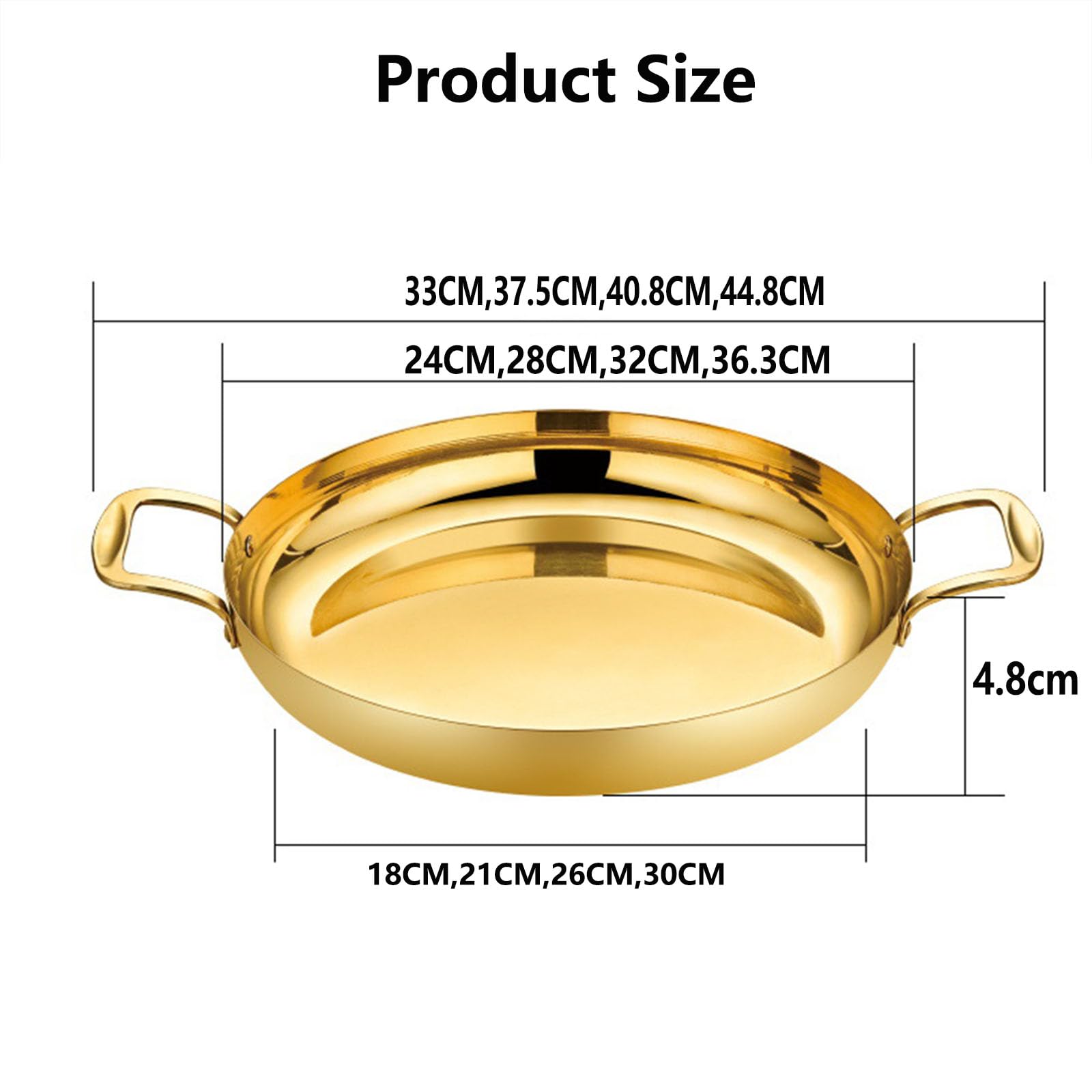 Paellera dorada de acero inoxidable sartén grande, plancha, sartén grande con tapa, olla jumbo, sartén de inducción, apto para lavavajillas y horno para cocinar en casa, dorado, 36 cm