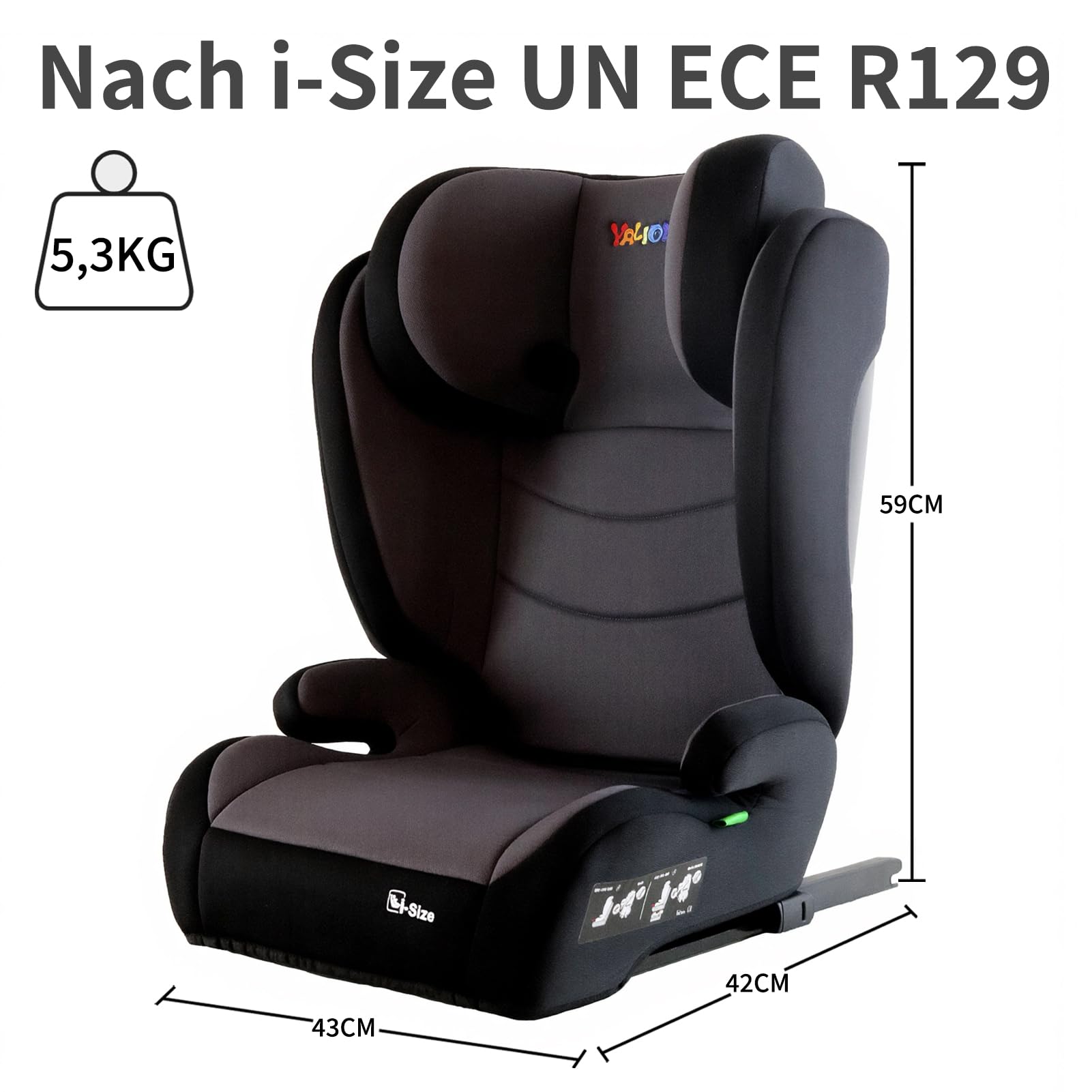 YALION I-SIZE Kindersitz 15-36kg,Kinderautositz mit Isofix, Grey | Kindersitzerhöhung 100-150cm,3-10 Jahre, Gruppe 2/3, Verstellbar & Seitenschutz