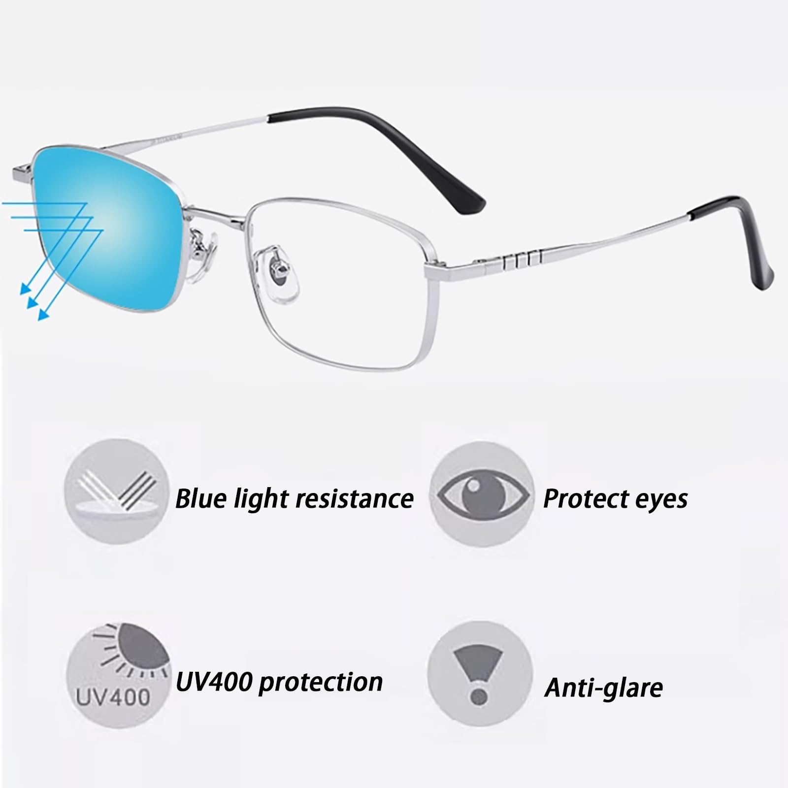 Rechteck Rahmen Lesebrille für Herren, Blaulichtfilter Metall Titan Lesebrillen Lesehilfe Anti-Blaulicht/Glare Computerbrille 1.0 1.5 2.0 2.5 3.0
