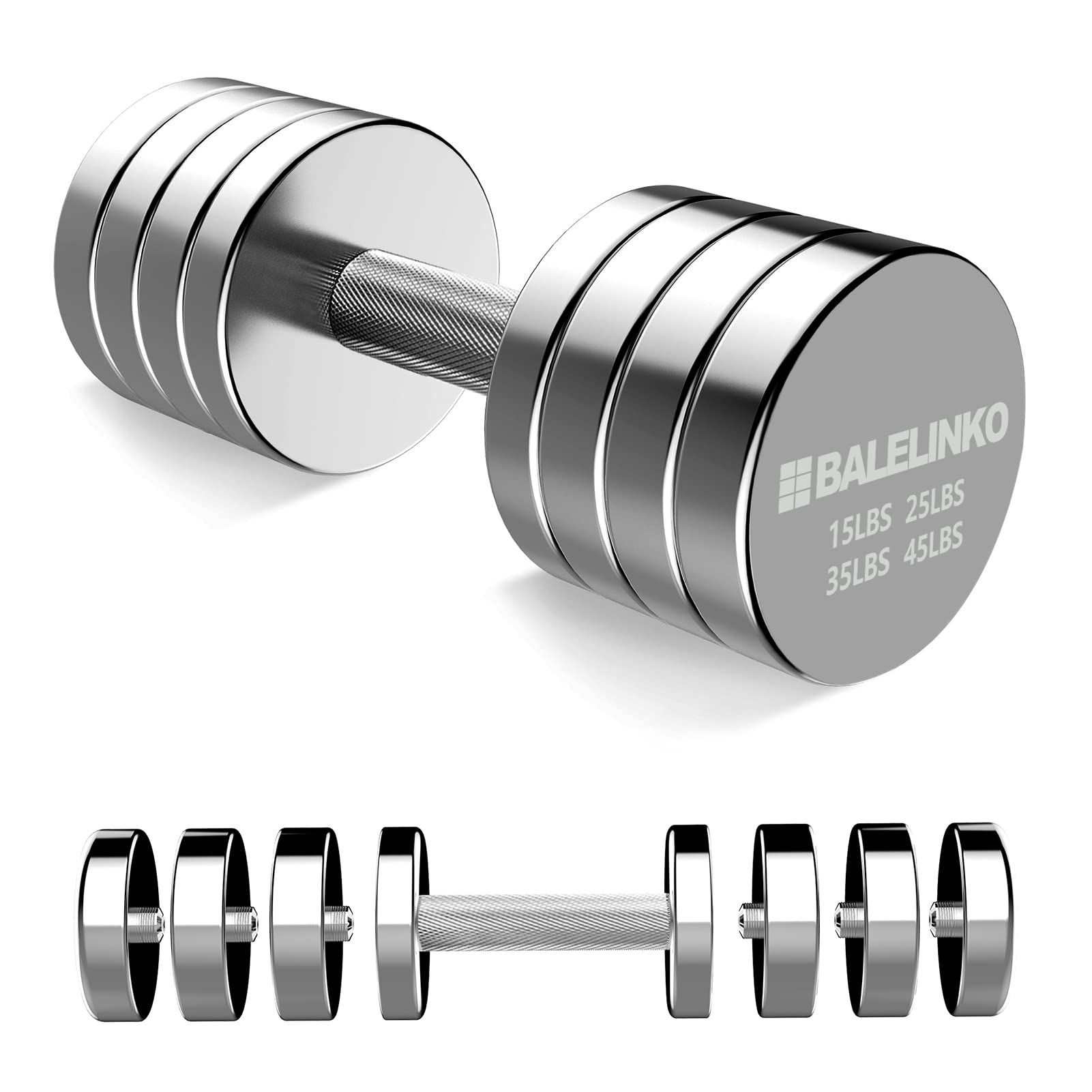 Balelinko Steel Dumbbell Weight Set, Adjustable Chrome Dumbbell Set with Knurled Handle, Anti-Drop & Non-Slip Dumbbell Set for Men and Women