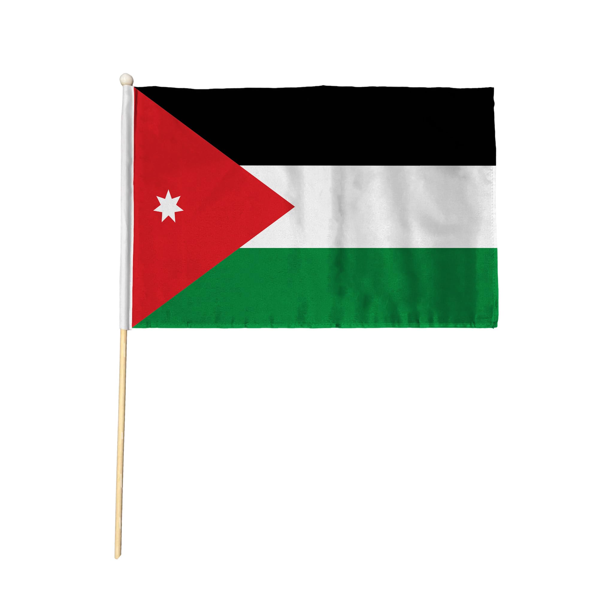 Flagtex Jordan Pack of 12 Hand Waving Flag (9x6 Inch) - Premium Wooden Stick Hand Flag 9x6 Inch Natural Wood Pole Jordanian National Flag Events Parades Celebrations International Sports — image 1