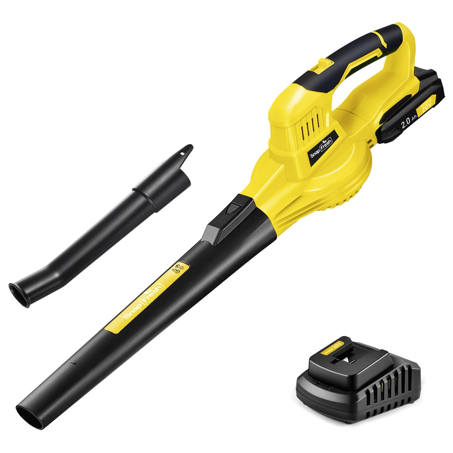 SnapFresh Soffiatore a Batteria 20V Soffiatore Elettrico Parkside Soffiatore per Foglie con Batteria e Caricabatterie 210 km/h 240m³/h / 2 Modalità /1,2kg per Foglie/Prato/Auto/Polvere (Giallo)