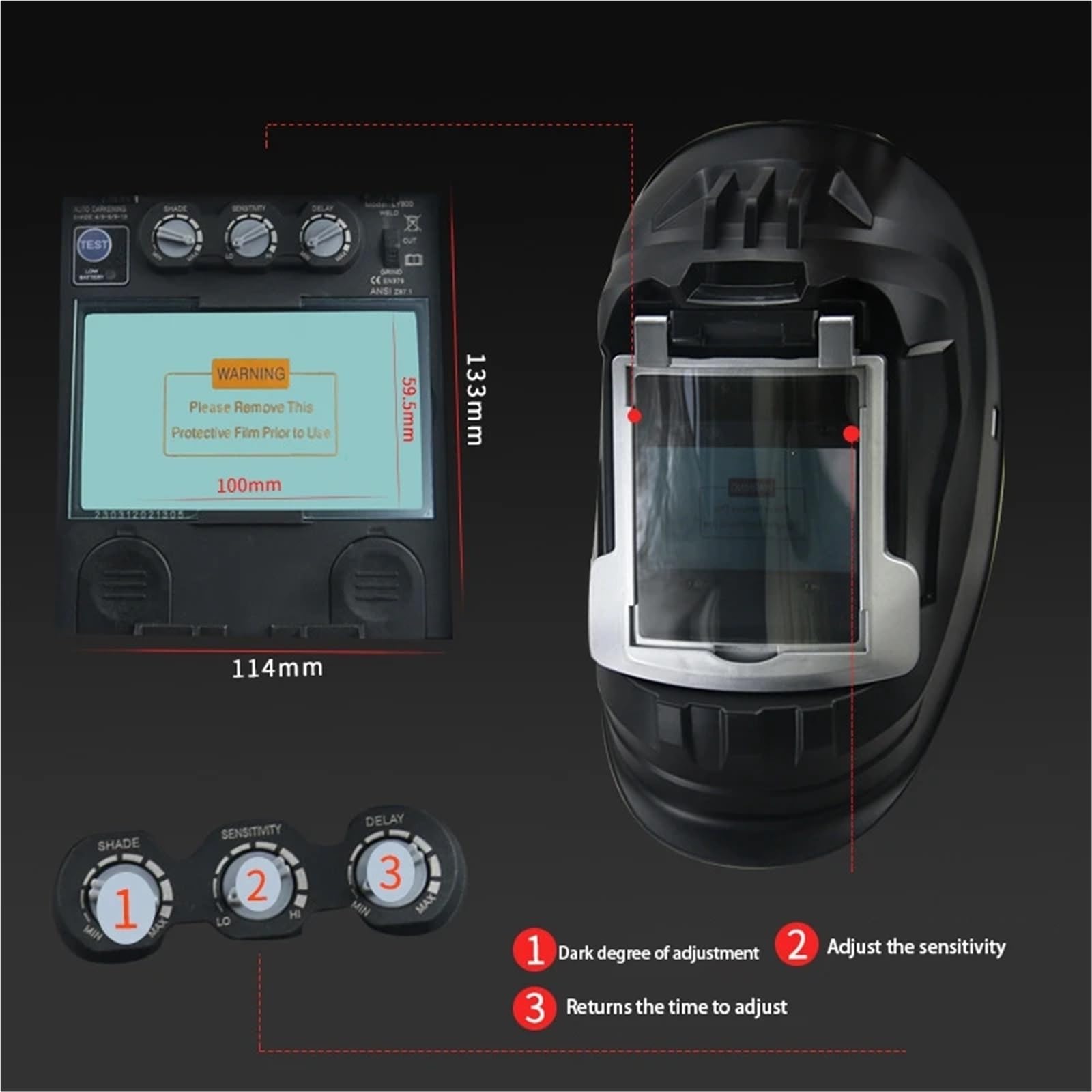 Careta Soldar Automatica,Mascara Soldar Máscara de soldadura protectora for soldador Casco abatible alimentada por batería solar