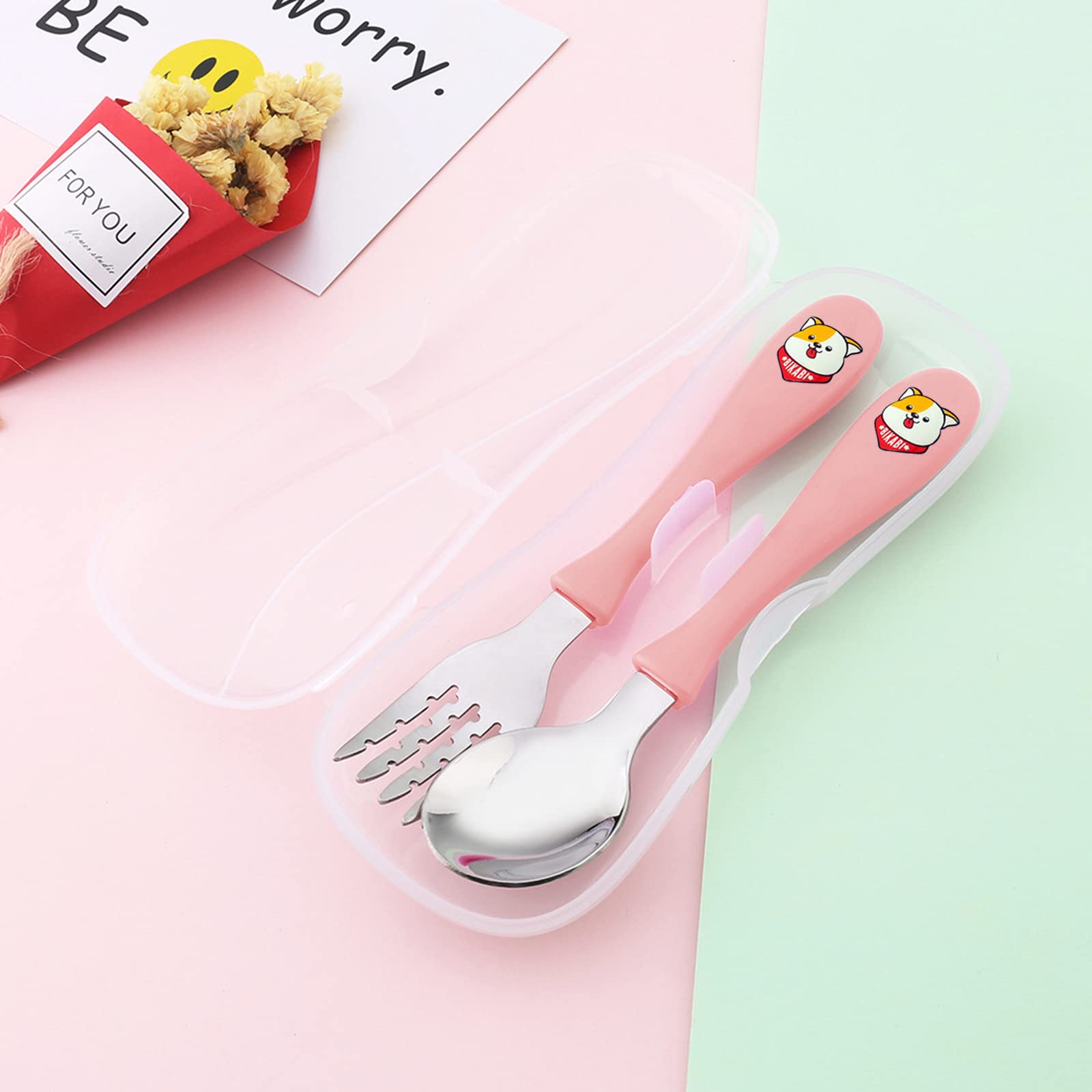 Set Posate Bambini In Acciaio Inox 18/8 Con Custodia - Forchetta E Cucchiaio Da Viaggio Per Scuola E Picnic - Foto 8