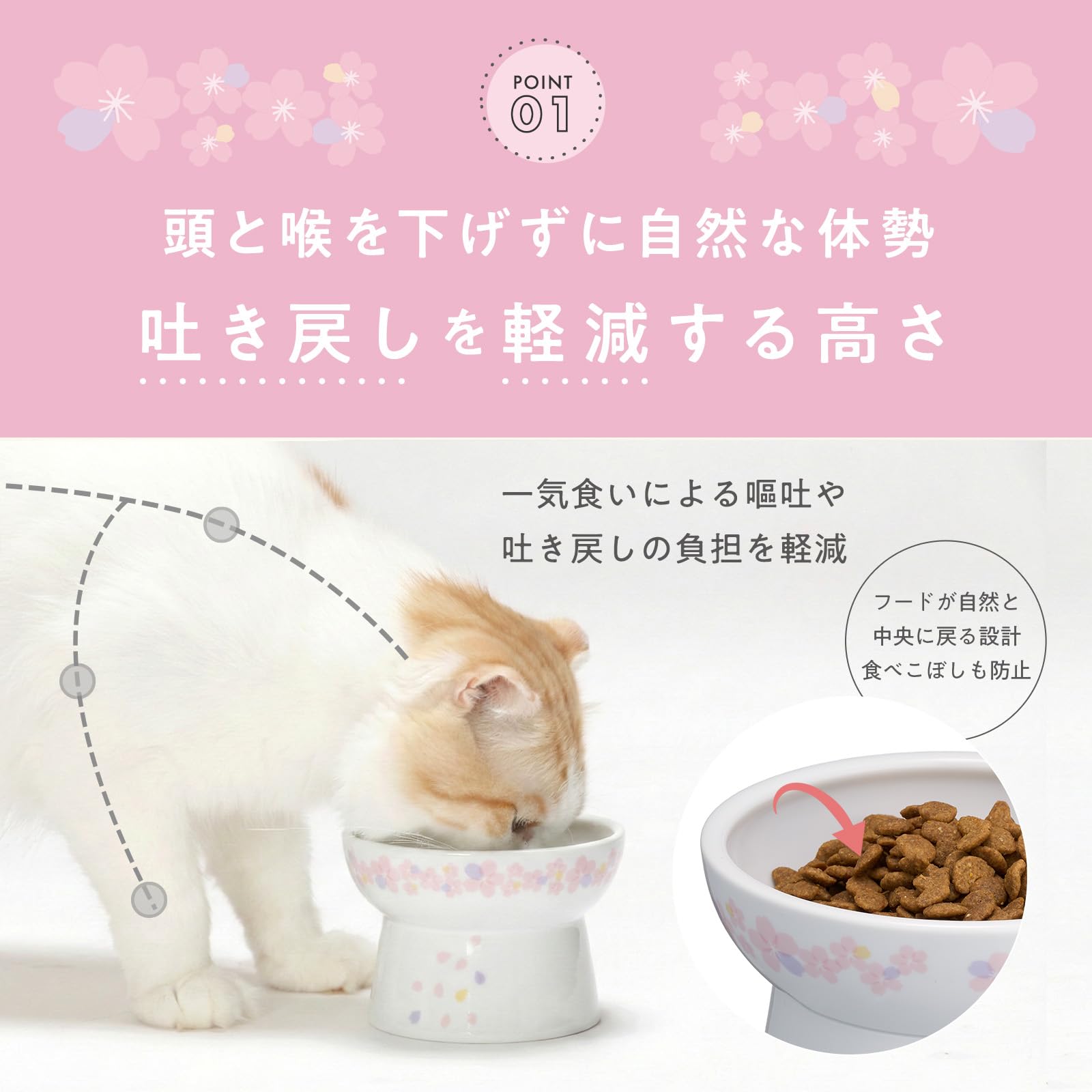 Amazon | 猫壱 猫用 食器 脚付フードボウル レギュラー 桜カラー