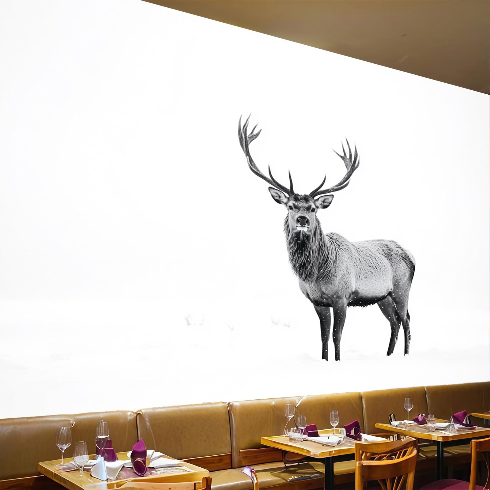 Papier peint cerf mâle intissé panoramique 200x140 cm gris pour decoration murale