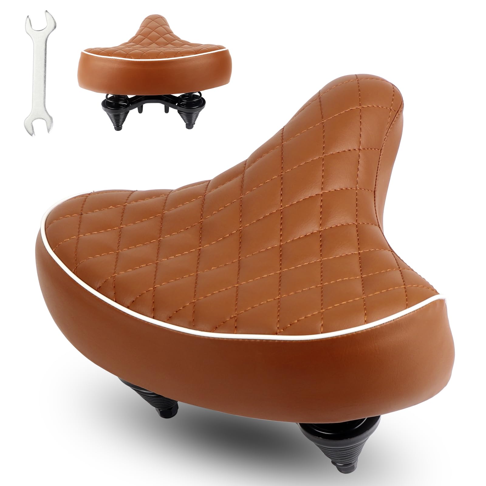 Selle de vélo confortable - Selle de ville de qualité supérieure avec cuir PU, mousse à mémoire de forme et outils - Pour vélo de ville, vélo de trekking, VTT, vélo femme, cruiser et vélo rétro