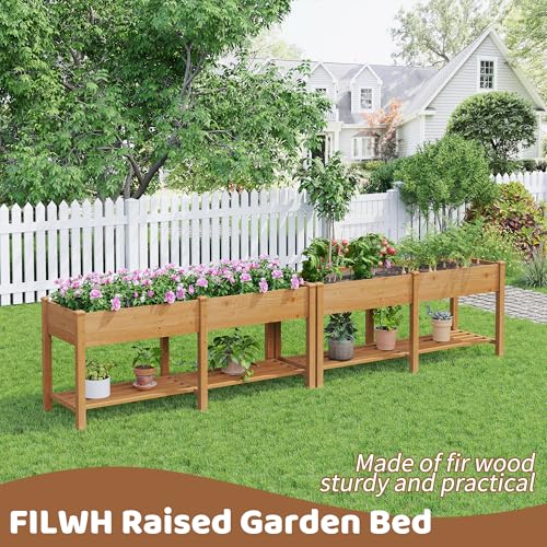 Image of Raised Garden Bed with Legs Elevated Wooden Planter Box Stand Large Planter Stand Box for Fruits Vegetables Flowers with Divider with Bag- 72 * 24 * 30.5IN(Brown)