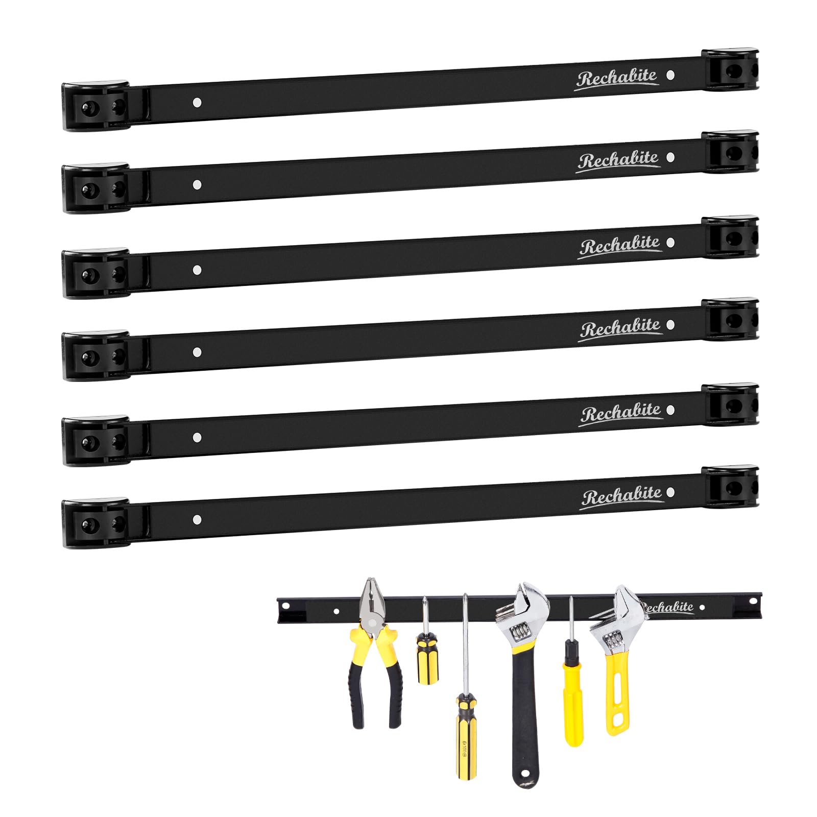 6 Pieces 18" Magnetic Tool Holder Strip, Black Magnet Bar, Metal Tool Organizer Rack for Garage Organization, Easy To Install in Workshop, Mounting Screws Included