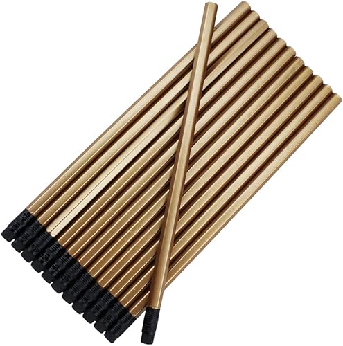 EZPENCILS & GIFTS Lápices en blanco a granel Lápices hexagonales barril dorado y borrador negro Paquete de 20 No personalizados Plomo negro 2HB