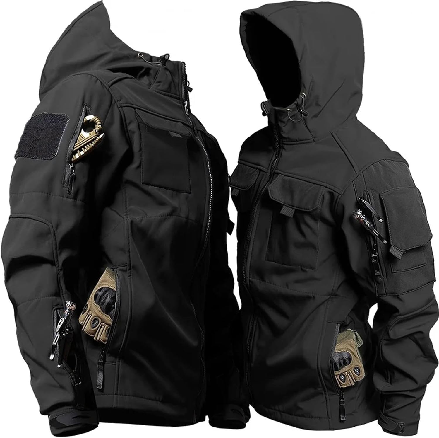 Chaquetas tácticas para hombres, estilo militar, exterior, impermeable, capucha, cortavientos, ropa de trabajo, Soft Shell, Negro, medium