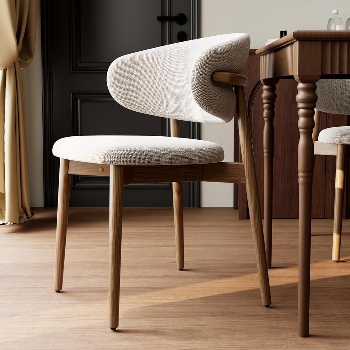 solid wood dining chairs set of 2, modern upholstered dining chair high density sponge seat and backrest for ergonomic chair, natural wood legs (walnut, 18.11 in)