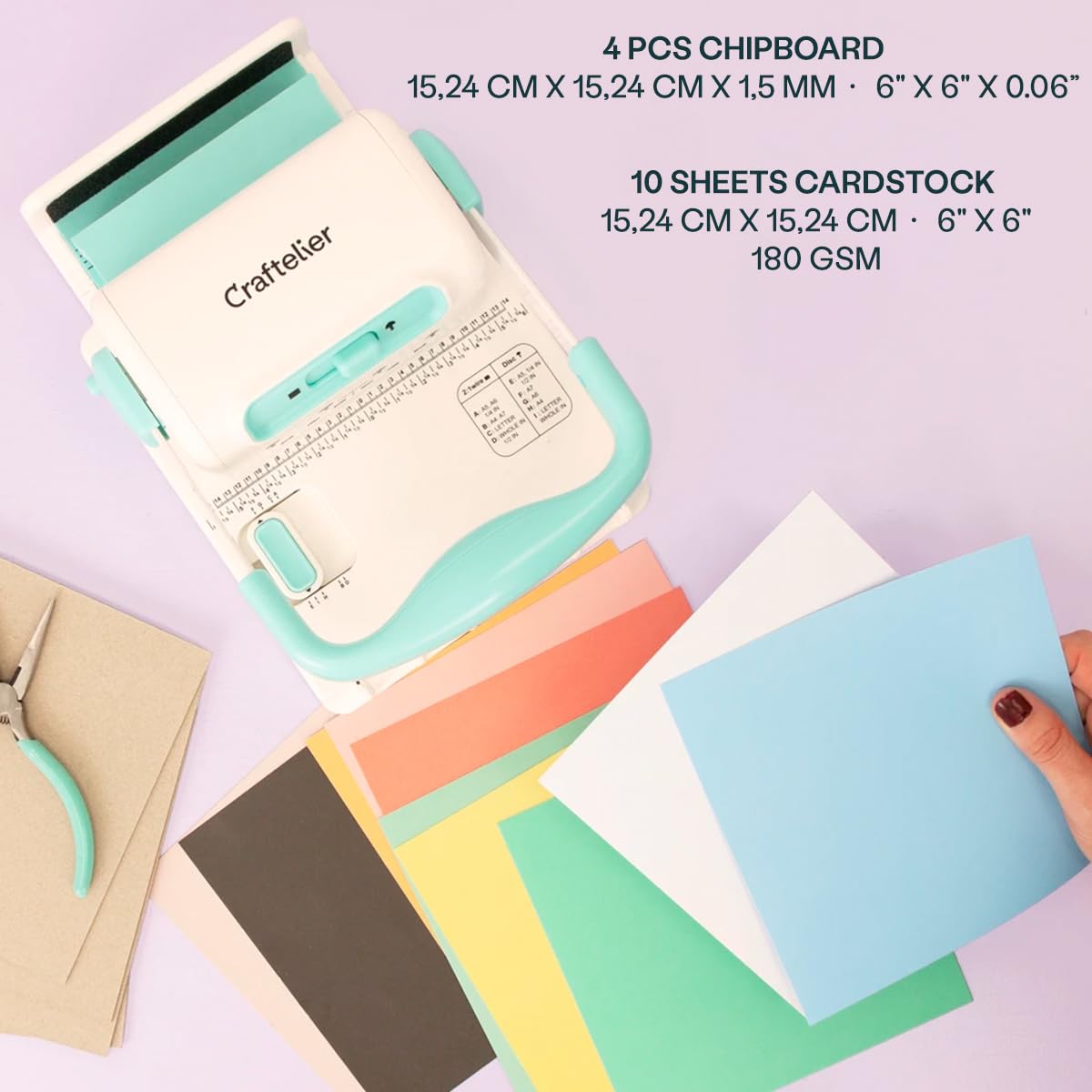 Craftelier - Kit d'initiation à la reliure | Set avec mini reliure Minty Duo, anneaux type Wire - O et disque, cartons pour créer des albums, des planners et des cahiers personnalisés