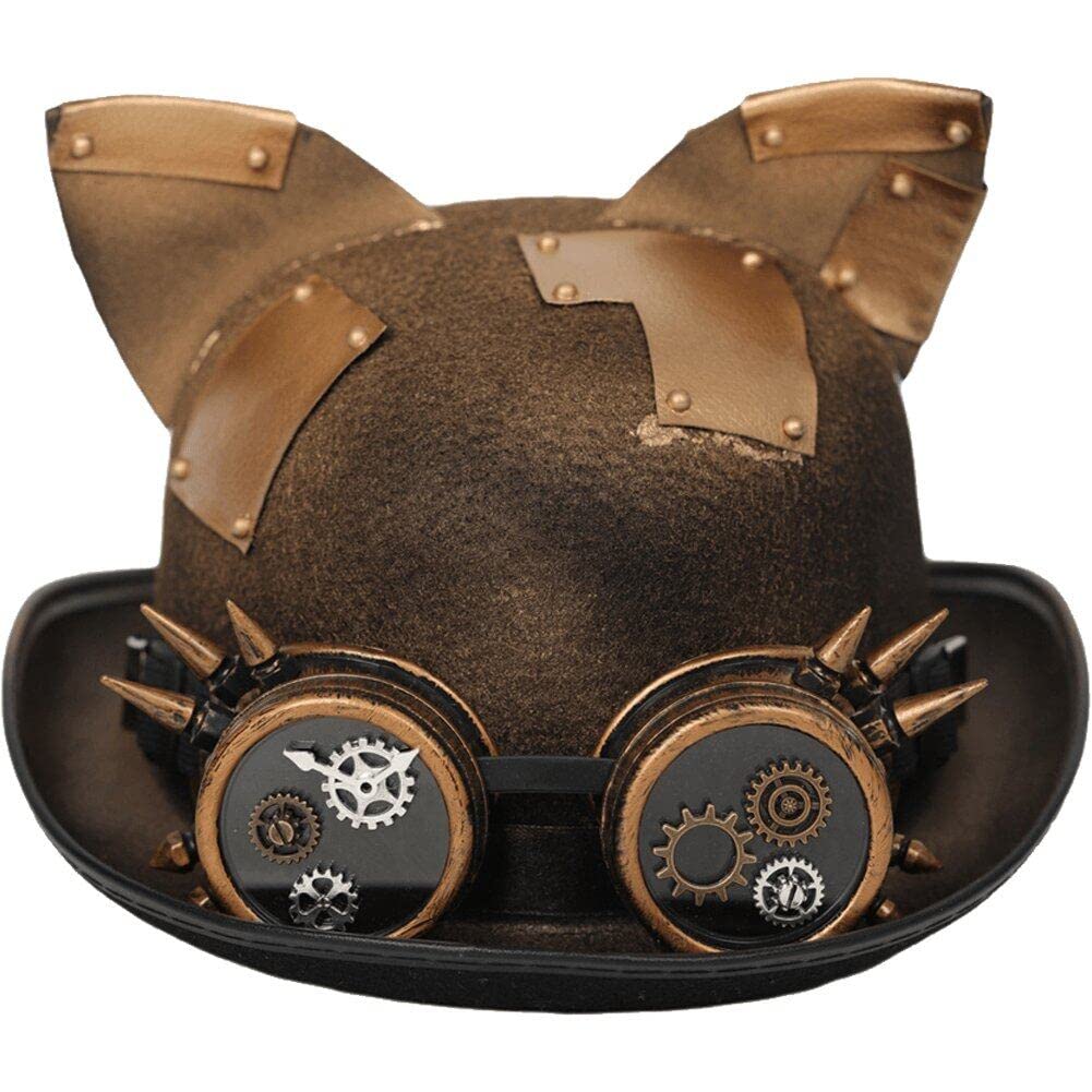 Sanfly Unisex Steampunk Hats Halloween Costume Hat with Goggles Novelty Cat Ear Gothic Hats Halloween Party Costume Hat