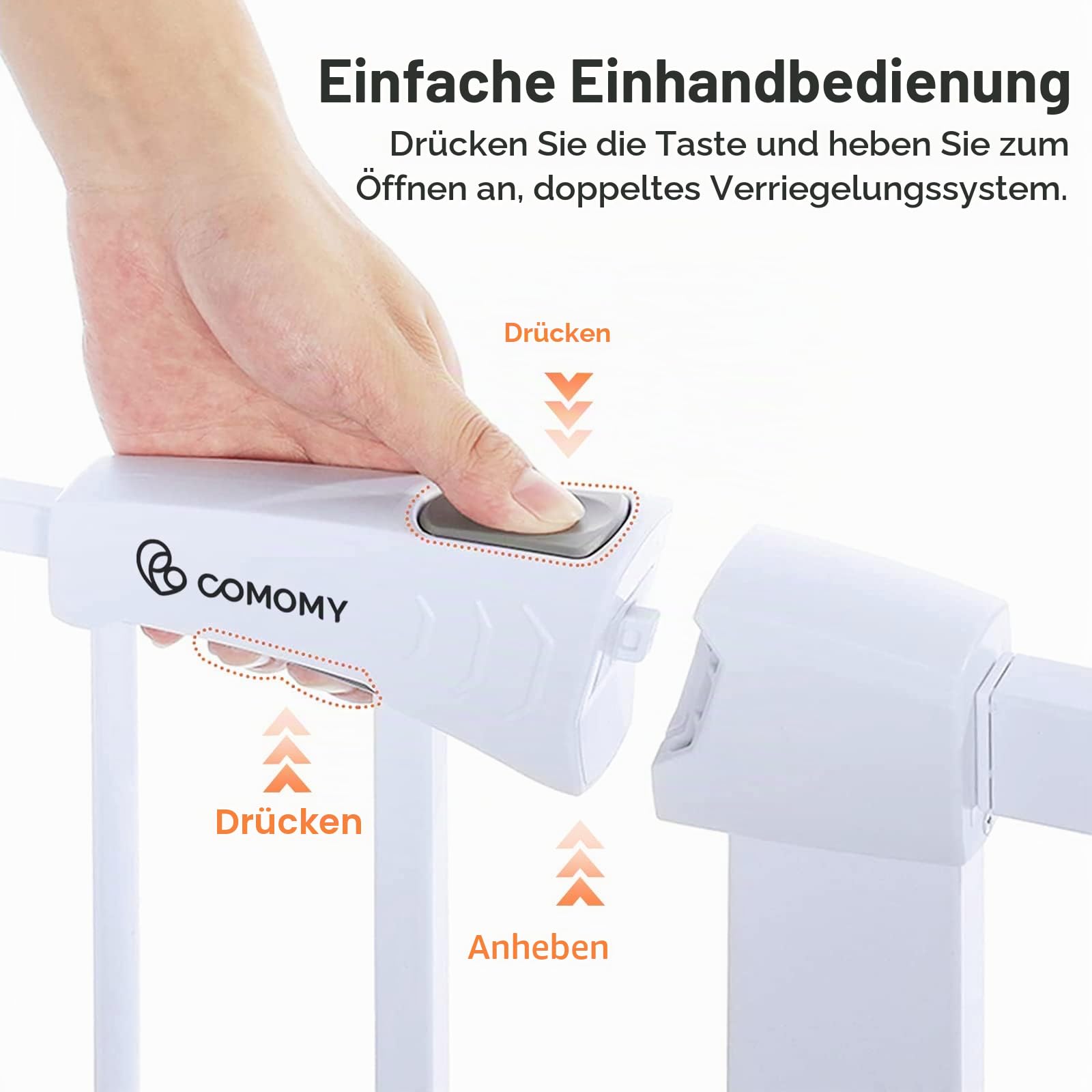 COMOMY Türschutzgitter mit Katzenklappe, 75-103cm Treppenschutzgitter ohne Bohren für Hunde und Katzen, Autoclose, Erweiterbar Türgitter Absperrgitter mit 7cm und 14cm Verlängerungen, Weiß