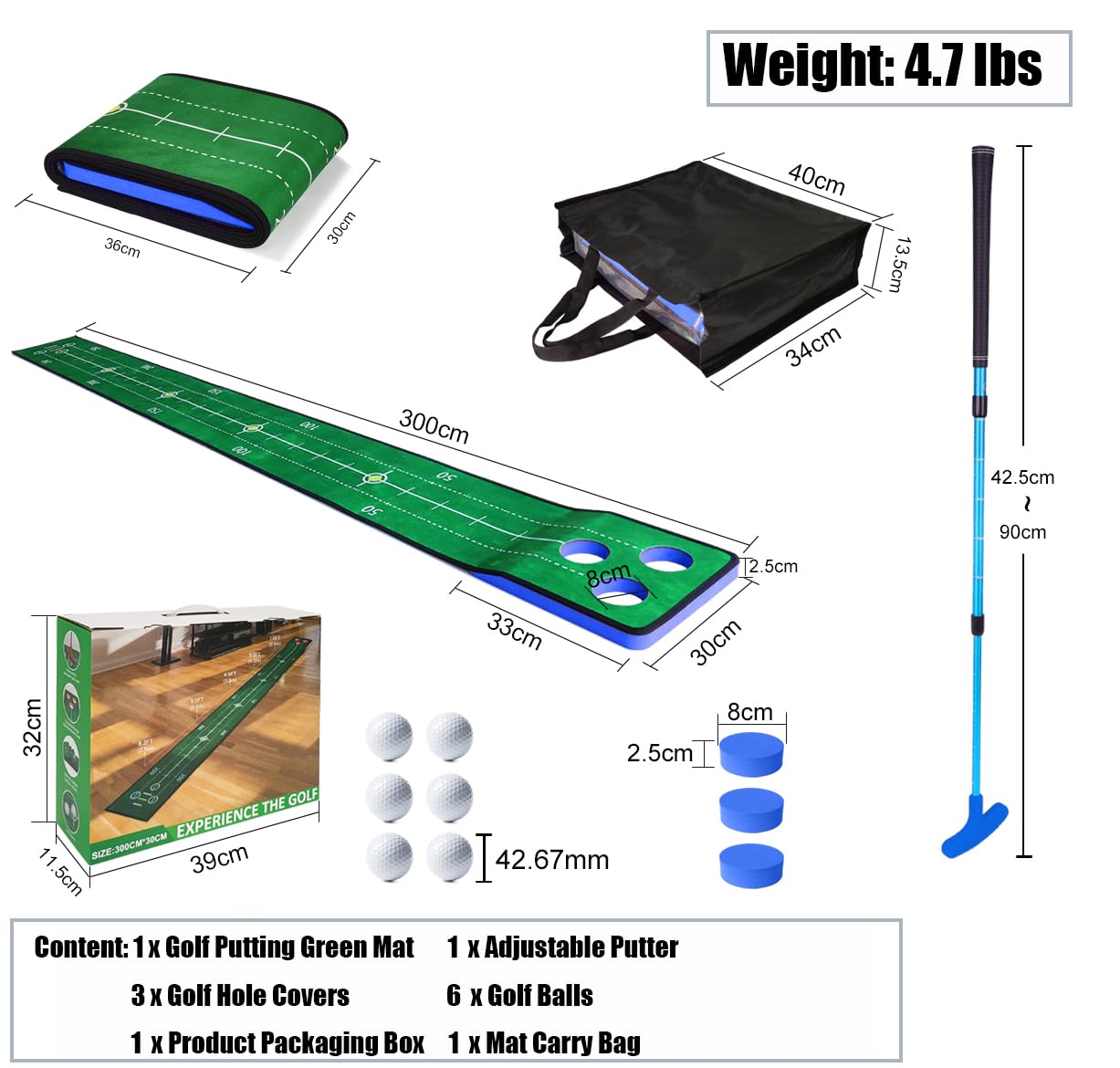 Y-Nut Golf Pong Putting Game, Indoor Putting Green Golf Putting Game Set, Detachable Golf Putting Mat - Includes 1 Putter, 6 Golf Balls, 3 Golf Cups, 1 Bag for Home Office Backyard with Family/Friends