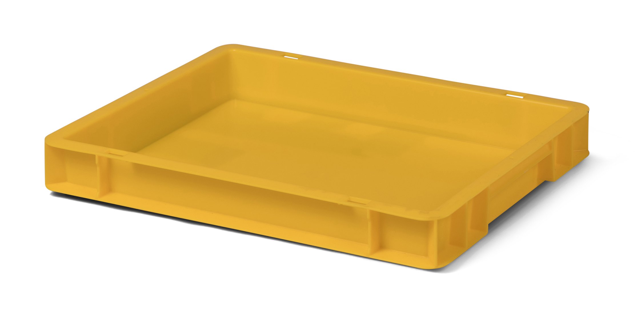 4 sztuki pojemnik transportowy TK450-D, żółty z czarną pokrywą, dł. x szer. x wys. 400 x 300 x 50/61 mm, pojemność: 4,5 l, nośność: 20 kg, wykonane z PP przeznaczonego do kontaktu z żywnością