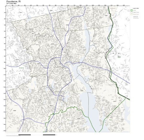 ZIP Code Wall Map of Providence, RI ZIP Code Map Laminated