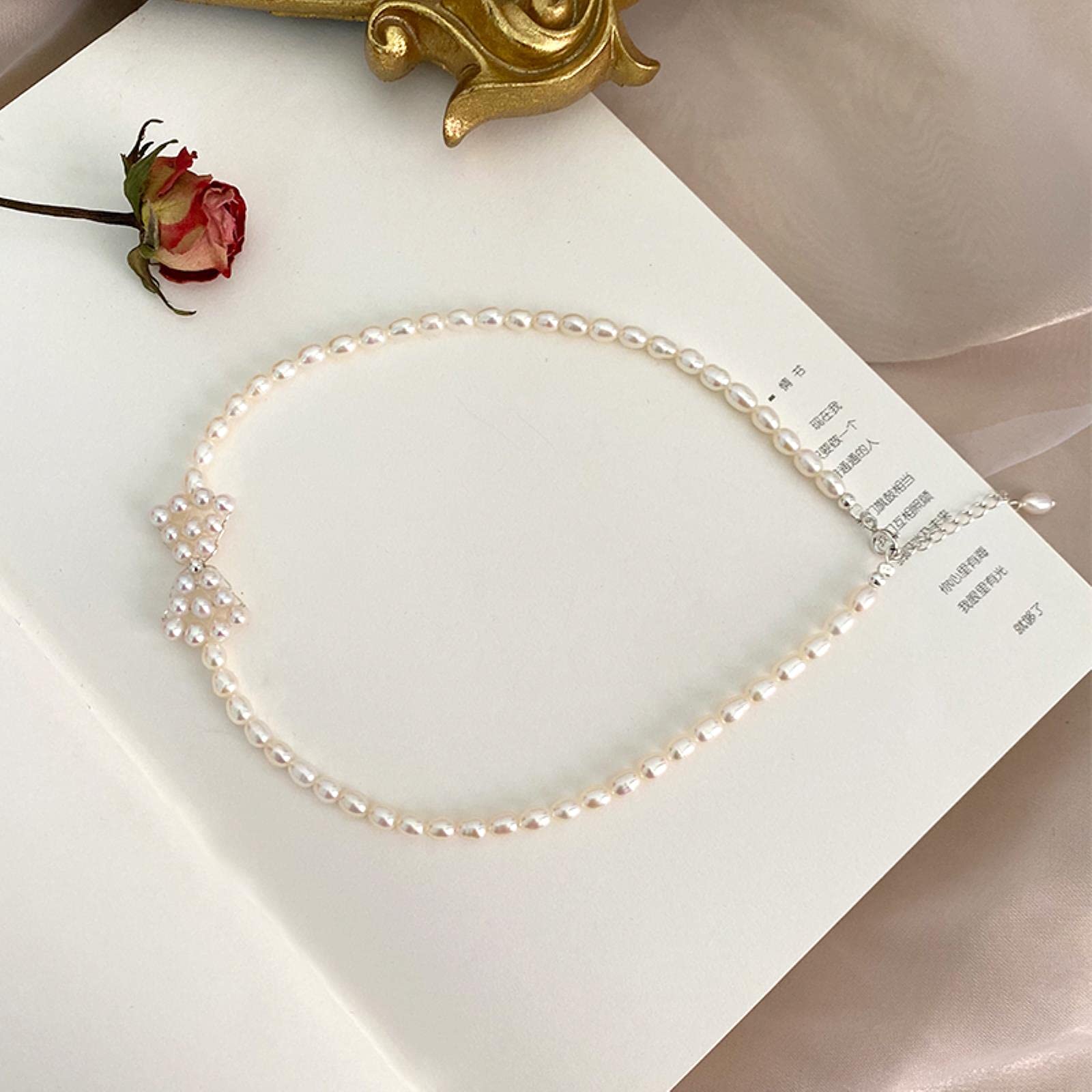 LOKILOKI Collar De Gargantilla con Lazo De Perlas De Agua Dulce Natural, Joyería De Plata Esterlina 925 para Regalo De Mujer