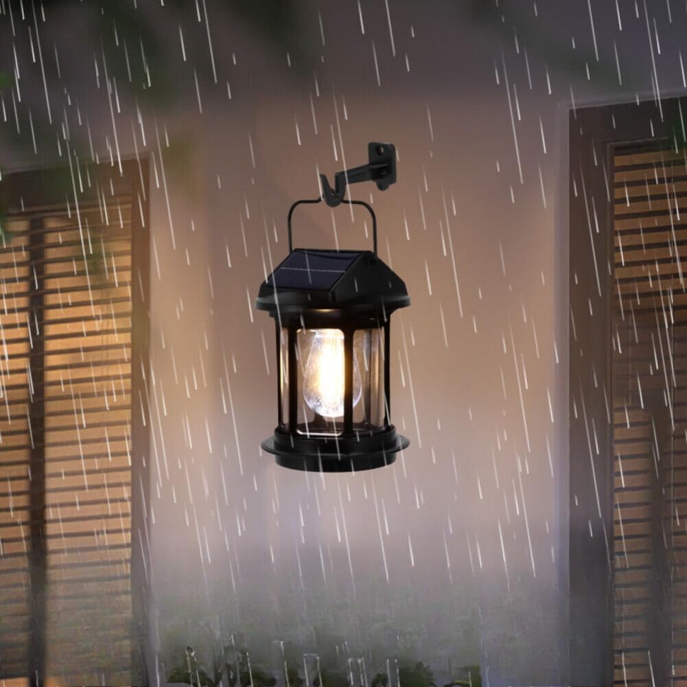 EBILUN Solar Wall Lights with Motion Sensor, 2400mAh USB LED Lantern Lights , Waterproof Hanging Lamp with Handle for Decoration Yard Pathway Patio (Black,1)