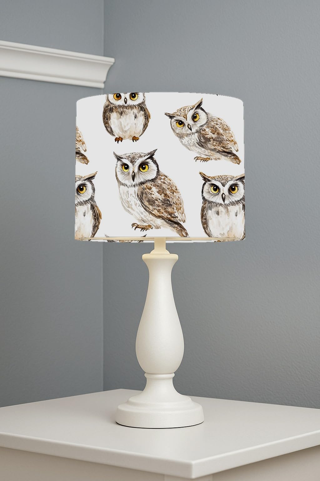 Owl Pattern Multicolour lightshade – 20 x 18.5cm Table Drum Shade | 9FE8EA