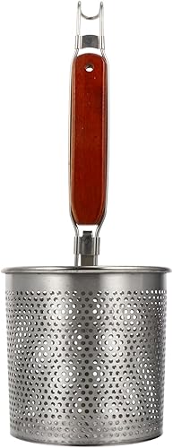 Spaghetti Noodles Mesh Strainer Stainless Steel Noodle Strainer Spider Spaghetti Dumpling Noodle Strainer Hot Pot Colander with Wooden Handle