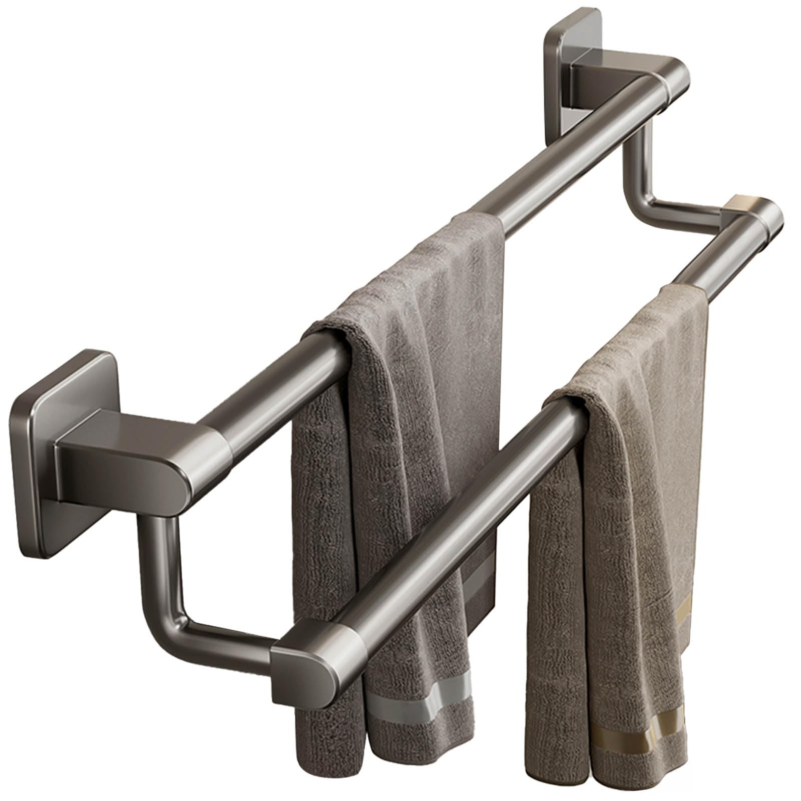 YumLock Double Towel Bar, 40cm Wall-Mounted Dual-Rod Bathroom Organizer Towel Rack, Aluminum & ABS Holder for Bath & Kitchen, Light Weight, Space-Efficient & Corrosion-Resistant