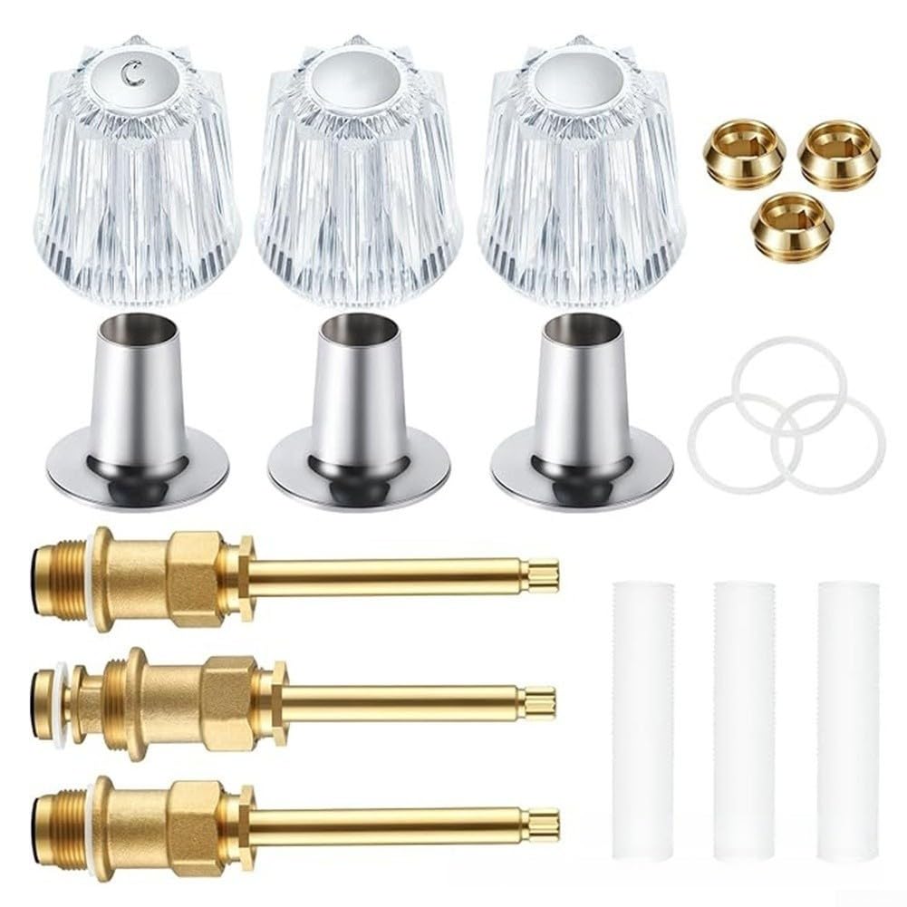 Kit para grifos Ducha Bañera 3 Perillas Plata Instalación Kit(39619 Synthetic)