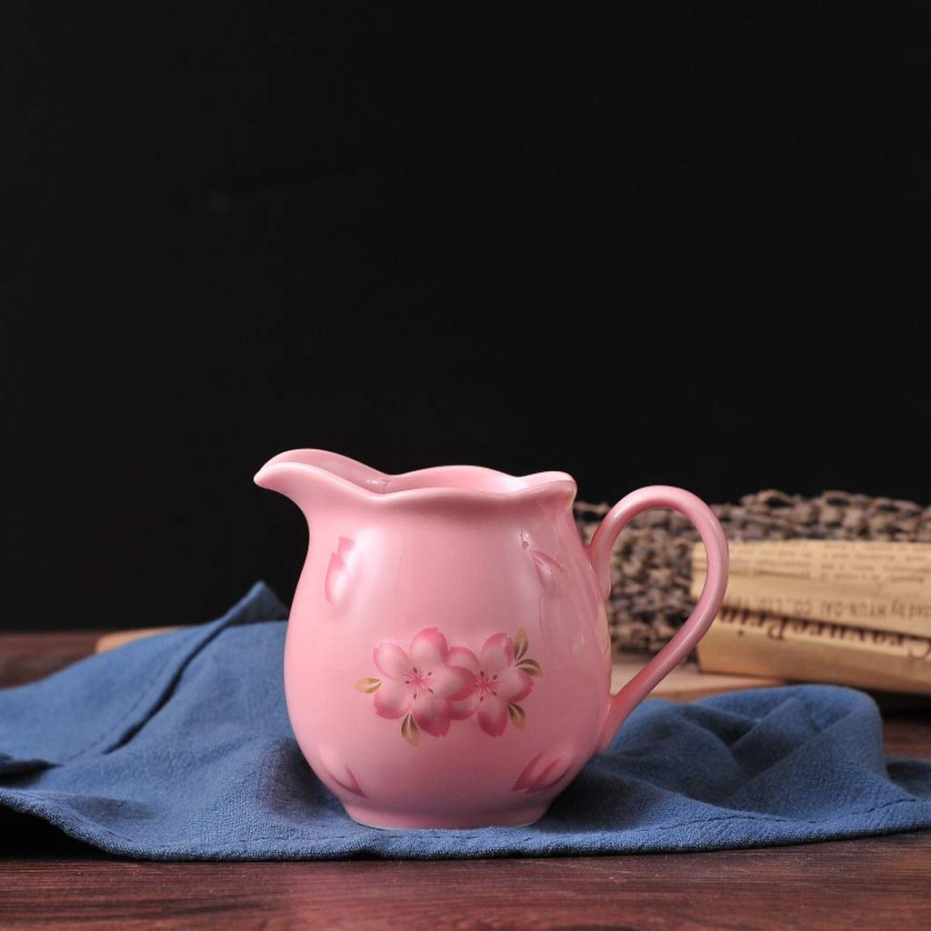 Gravy jug Flower Ceramic Vintage Style Creamer with Handle?Coffee Milk Creamer Pitcher?Sauce Pitcher?Milk Creamer Jug cream jug with handle (Color : Pink)