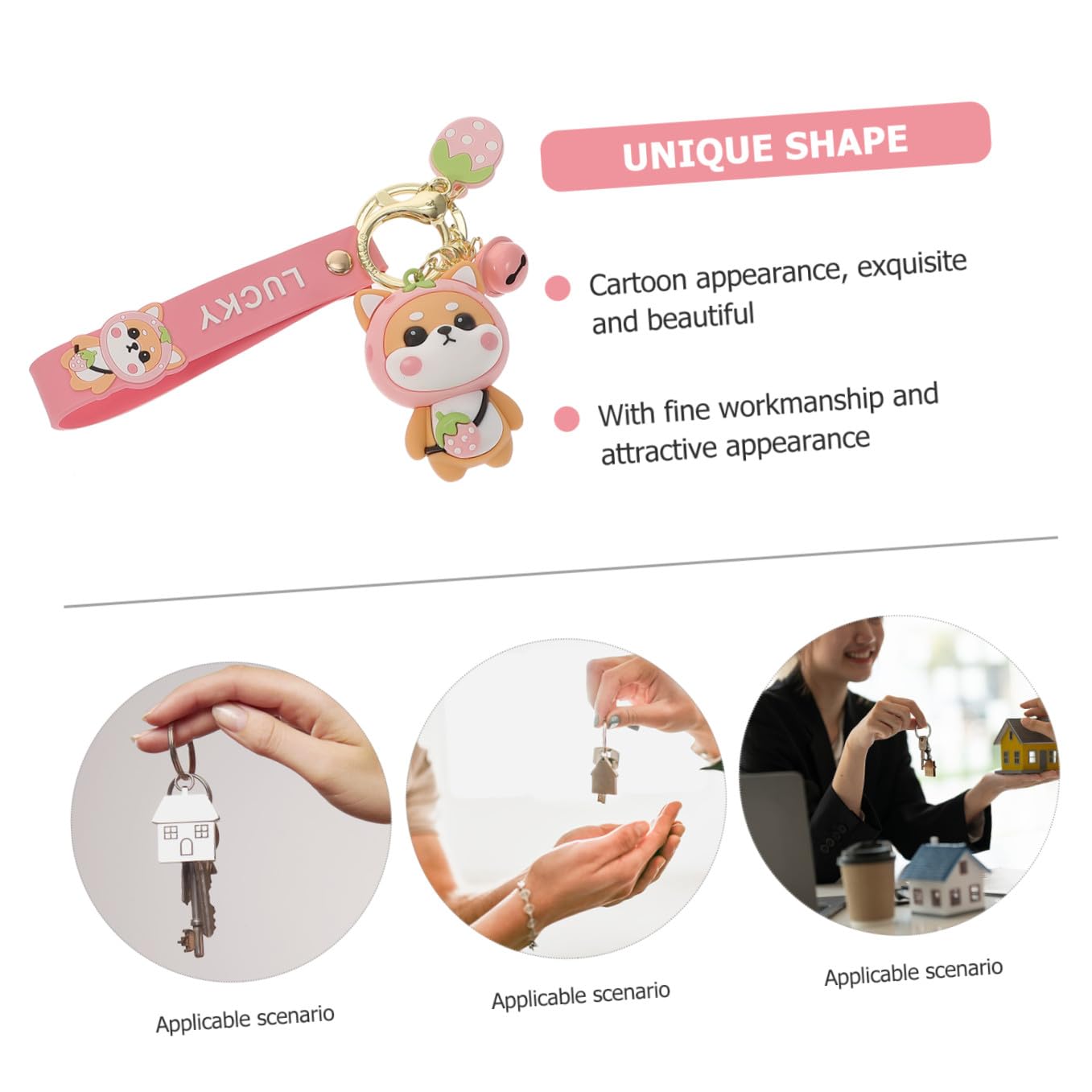 FRCOLOR Süßer Schlüsselanhänger für Kawaii Hundeschlüsselanhänger Cartoon Tier Design Dekorativer Schlüsselring für Taschen Rucksäcke Autoschlüssel Langlebig Praktisch