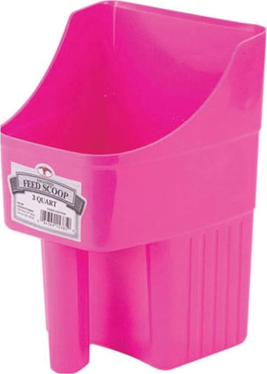Little Giant® Plastic Enclosed Feed Scoop | Heavy Duty Durable Stackable Feed Scoop with Measure Marks | 3 Quart | Ranchers, Homesteaders and Livestock Farmers | Hot Pink