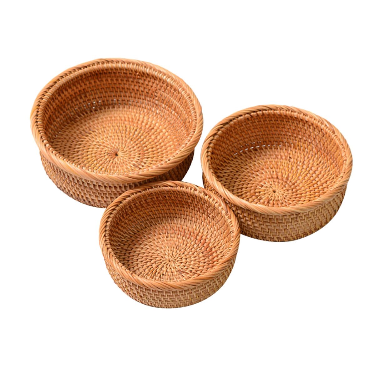 Rattankorb Aufbewahrungskorb aus Rattan 1 Satz aus 3 Stück Khaki Offen für Obst und Gemüse Vintage Stil für Jeden Raum im Haus und Obstladen