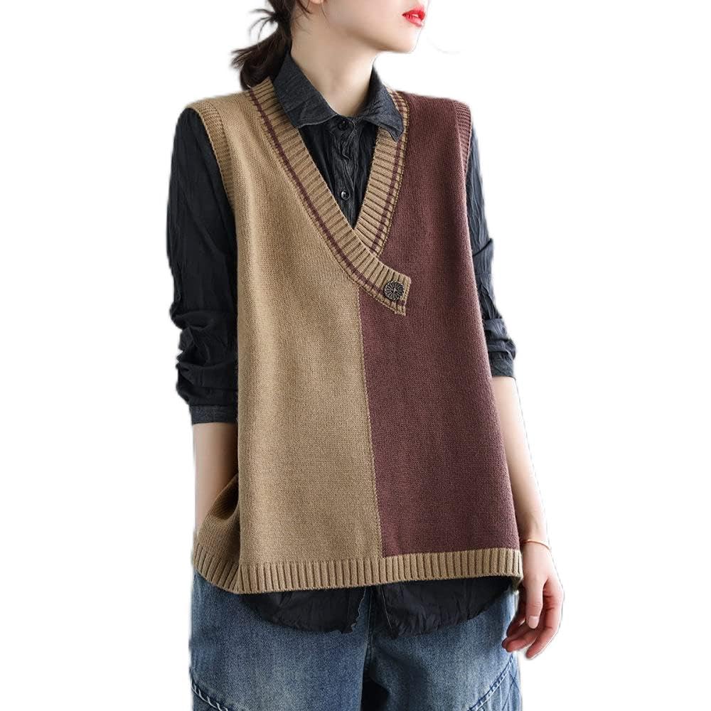Gilet Sans Manches Femme Col En V - Cardigan Tricoté Avec Boutons, Coupe Décontractée, 100% Polyester