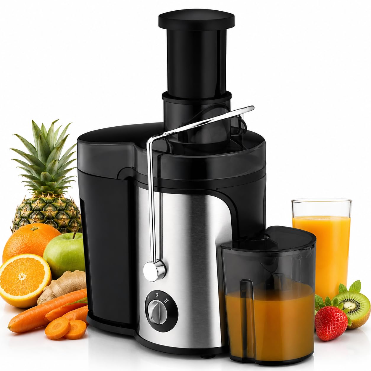 Exprimidor Eléctrico de Frutas y Verduras Licuadora Extractora de Jugos Centrífuga para Frutas Juicer 2 Velocidades Contenedor de Pulpa 1.2L Fácil limpieza Extractor de Jugos 400W Acero Inoxidable