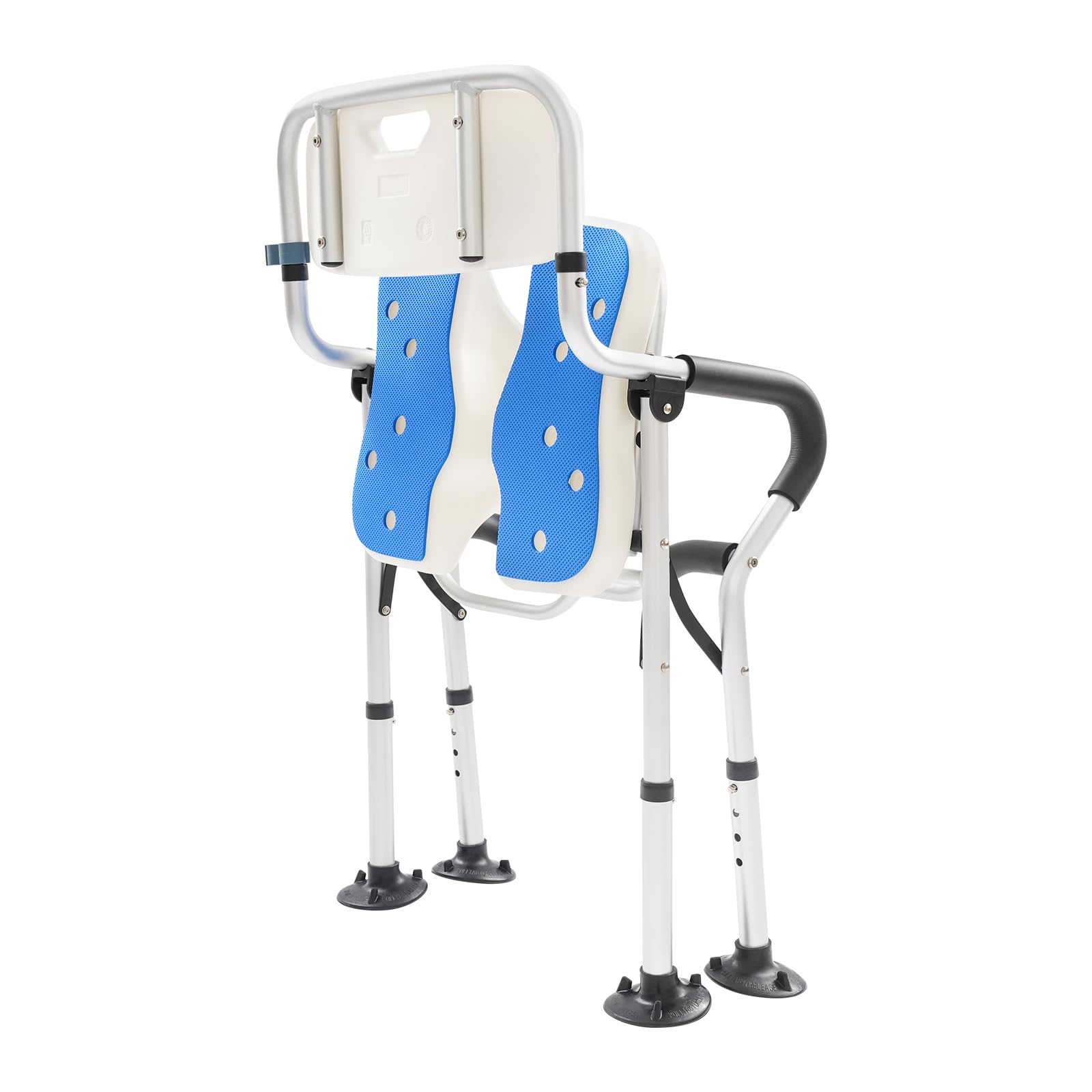 Silla de ducha en forma de U con respaldo y reposabrazos, plegable, antideslizante, altura regulable (72-79 cm), hasta 150 kg, para personas mayores y personas