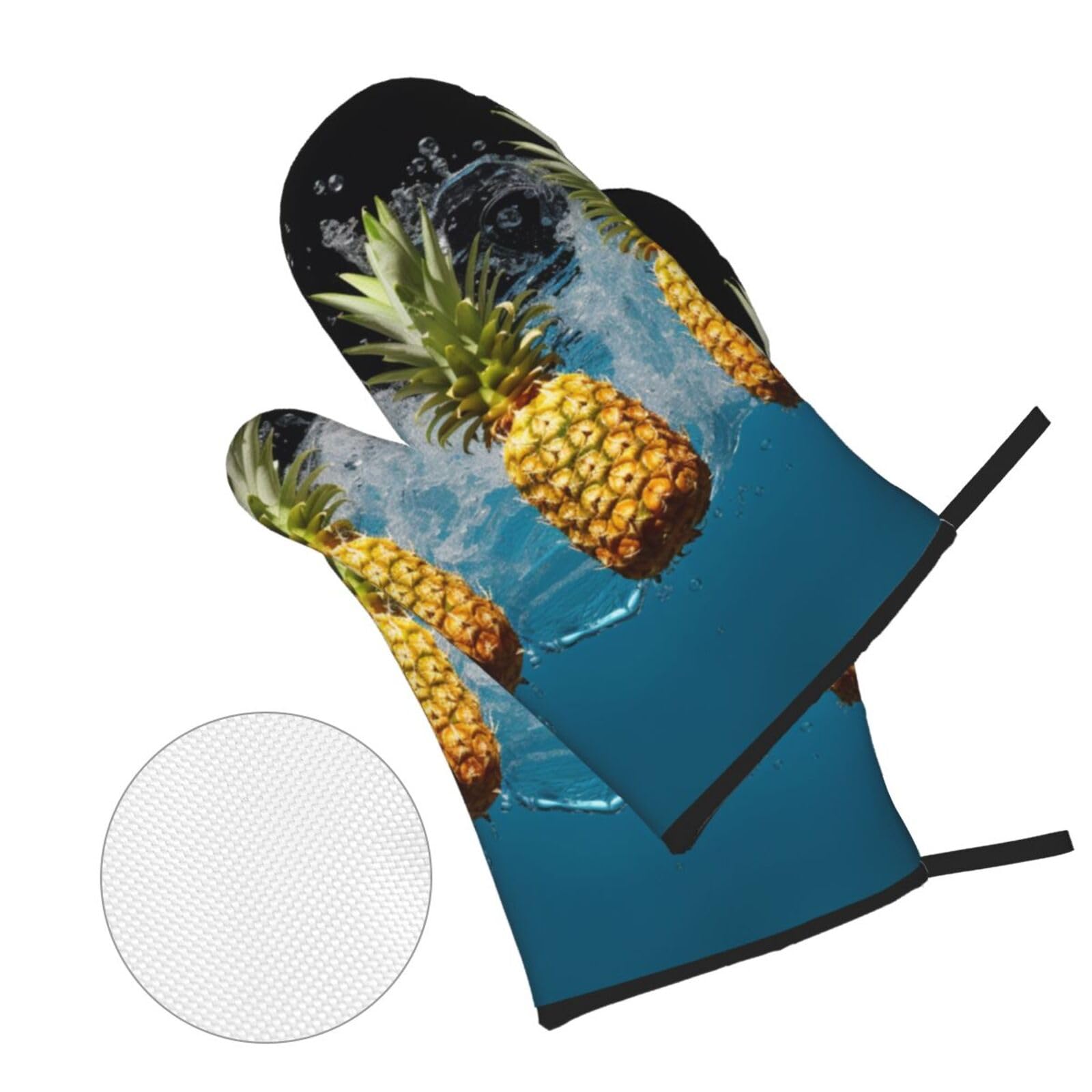 Guanti da forno e presine alla frutta tropicale, ananas, verde menta, set di 4 guanti da