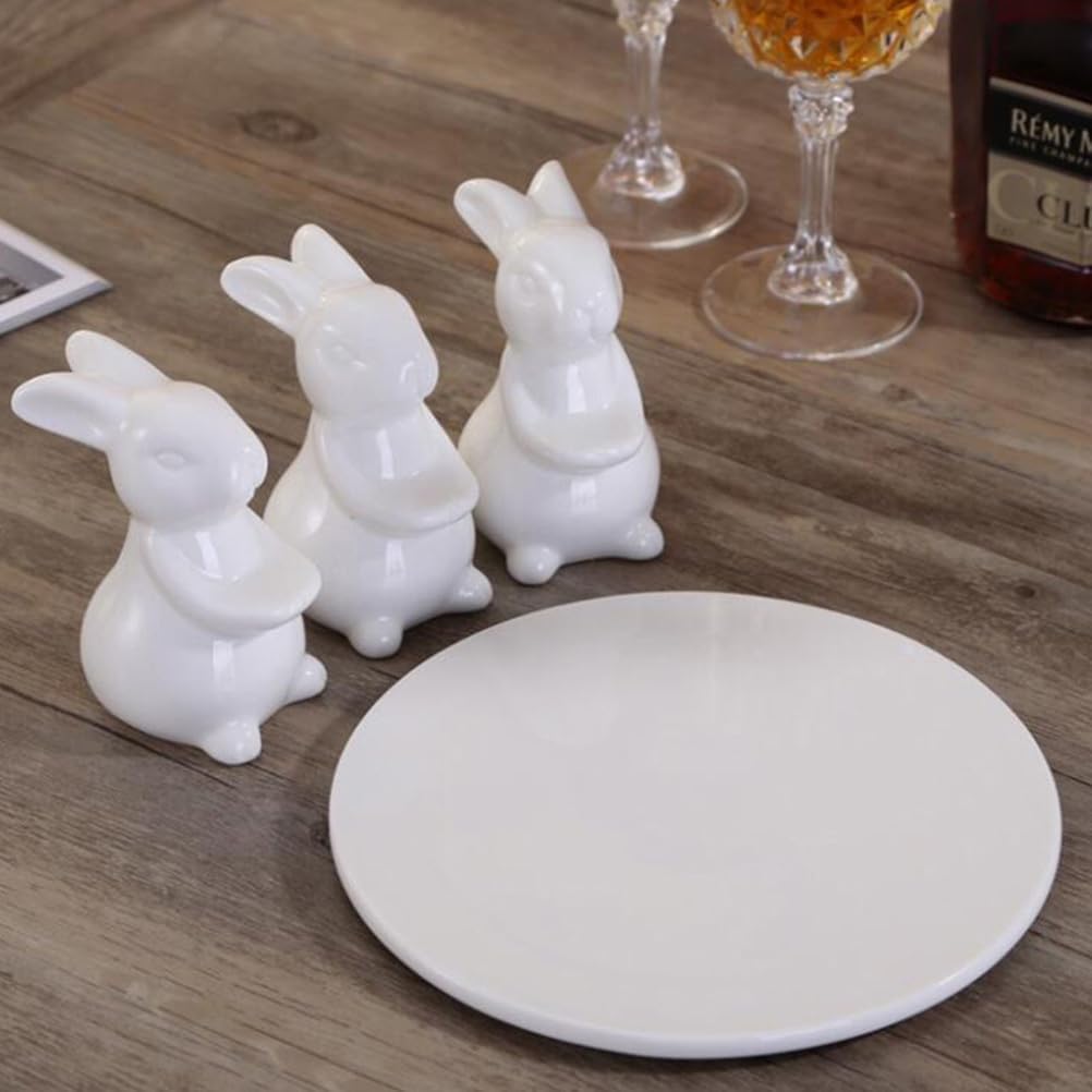 DOITOOL Bunny Rabbit Ceramic Plate, 12 Inch Bunny Cake Pan Cupcake Stand Easter Decorations for Home Weddings Dessert Plates, White