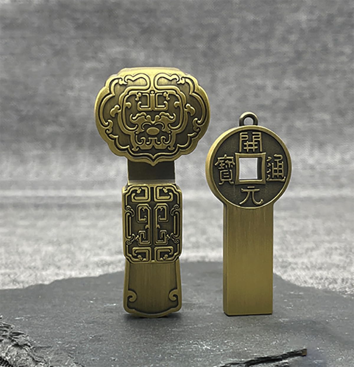 縁起の良いメタルUSBフラッシュドライブ、中国風ブロンズレトロ銅コイン型USB 3.0ドライブ音楽ストレージ(ブロンズコイン32GB)