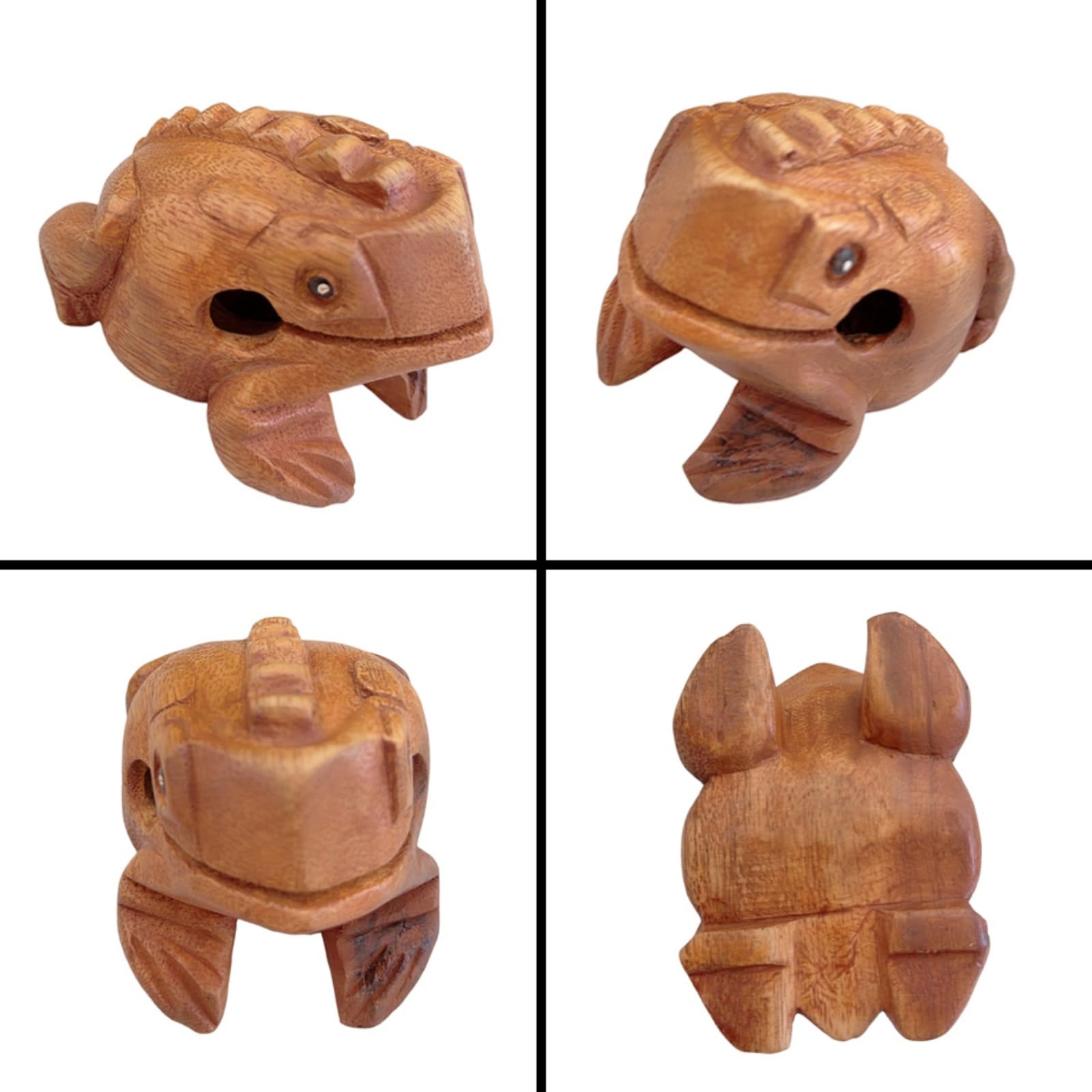 Drewniana żaba z pałeczką, ręcznie rzeźbiona żaba, ornamenty, ręcznie robiona muzyka, żaba, muzyka wokalna, żaba, instrument perkusyjny, zabawka (8,5 x 6 x 6 cm)