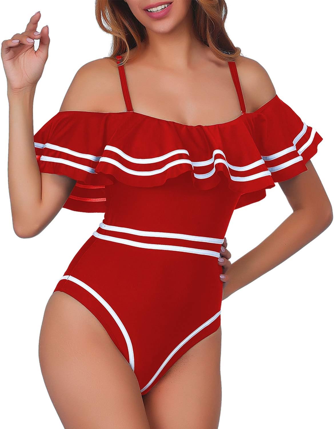 Elegant Taste Women's One Piece Swimsuit One Shoulder Ruffle High Waisted Bathing Suits