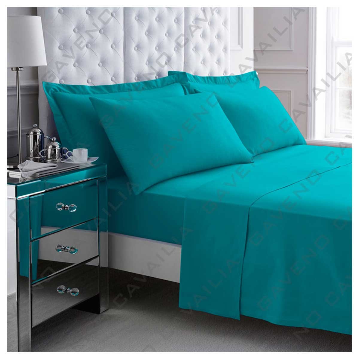 Gaveno Cavailia Non-Iron Percale Flat Sheet, Polyester-Cotton [ Single - Teal ]