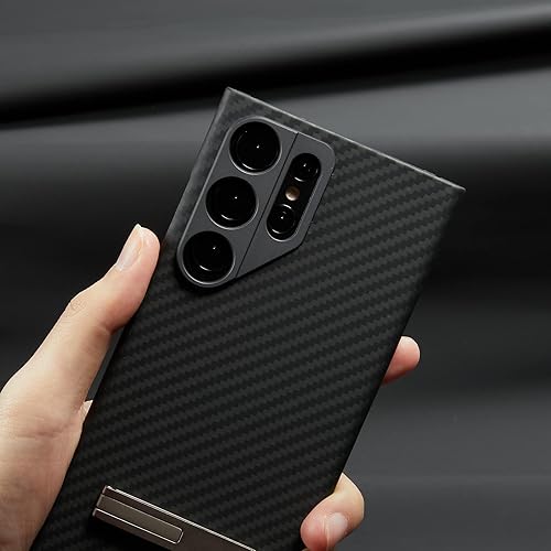 Miniatura 6 de Funda compatible con Samsung Galaxy S23 Ultra, con soporte, fibra de carbono de aramida, diseño de moda para protección de lente de metal de