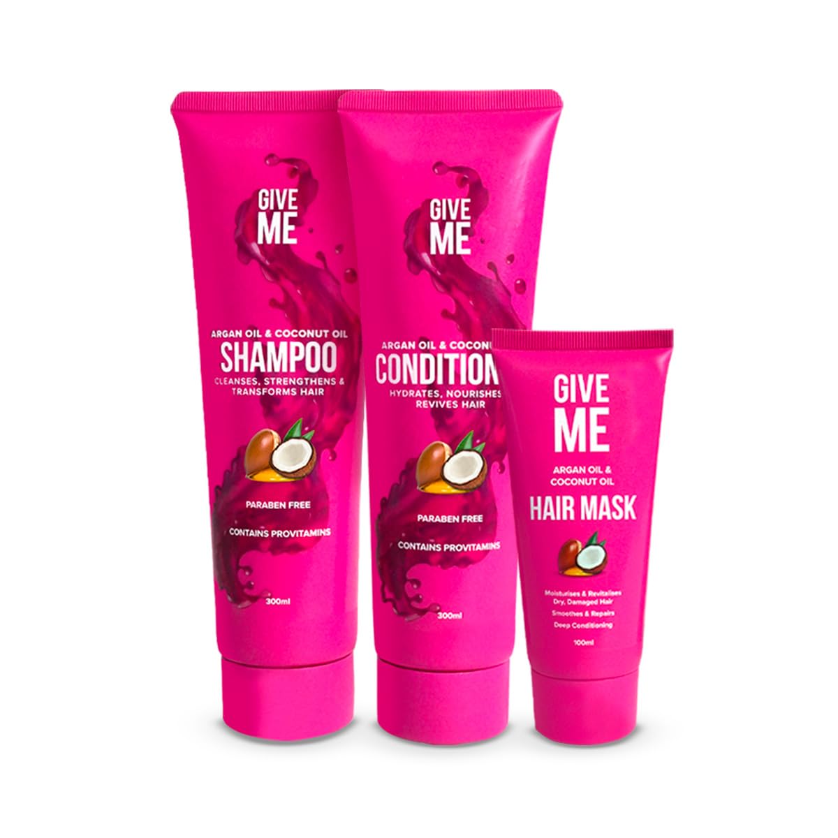 Give Me Cosmetics, Shampoo and Conditioner Sets, with Hair Mask, Coconut & Argan Oil, for Dry Damaged Paraben Free