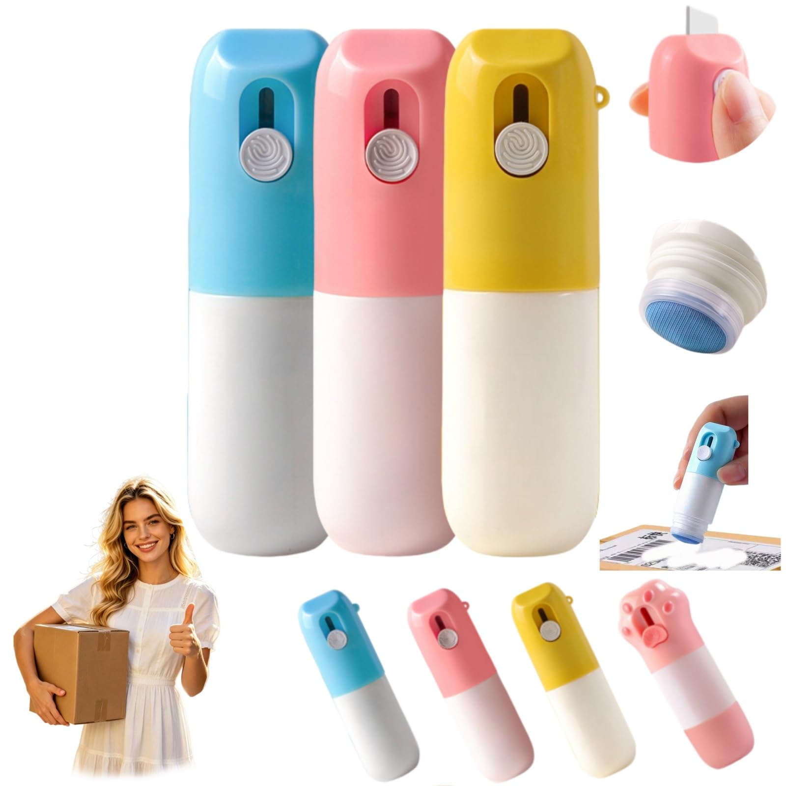DzaiCrkwd Thermal Paper Eraser Pen, Thermal Paper Correction Fluid with Unboxing Knife, for Package Labels, Bills, Shopping Lists, Identity Theft Protection (3, Blue+Pink+Yellow)