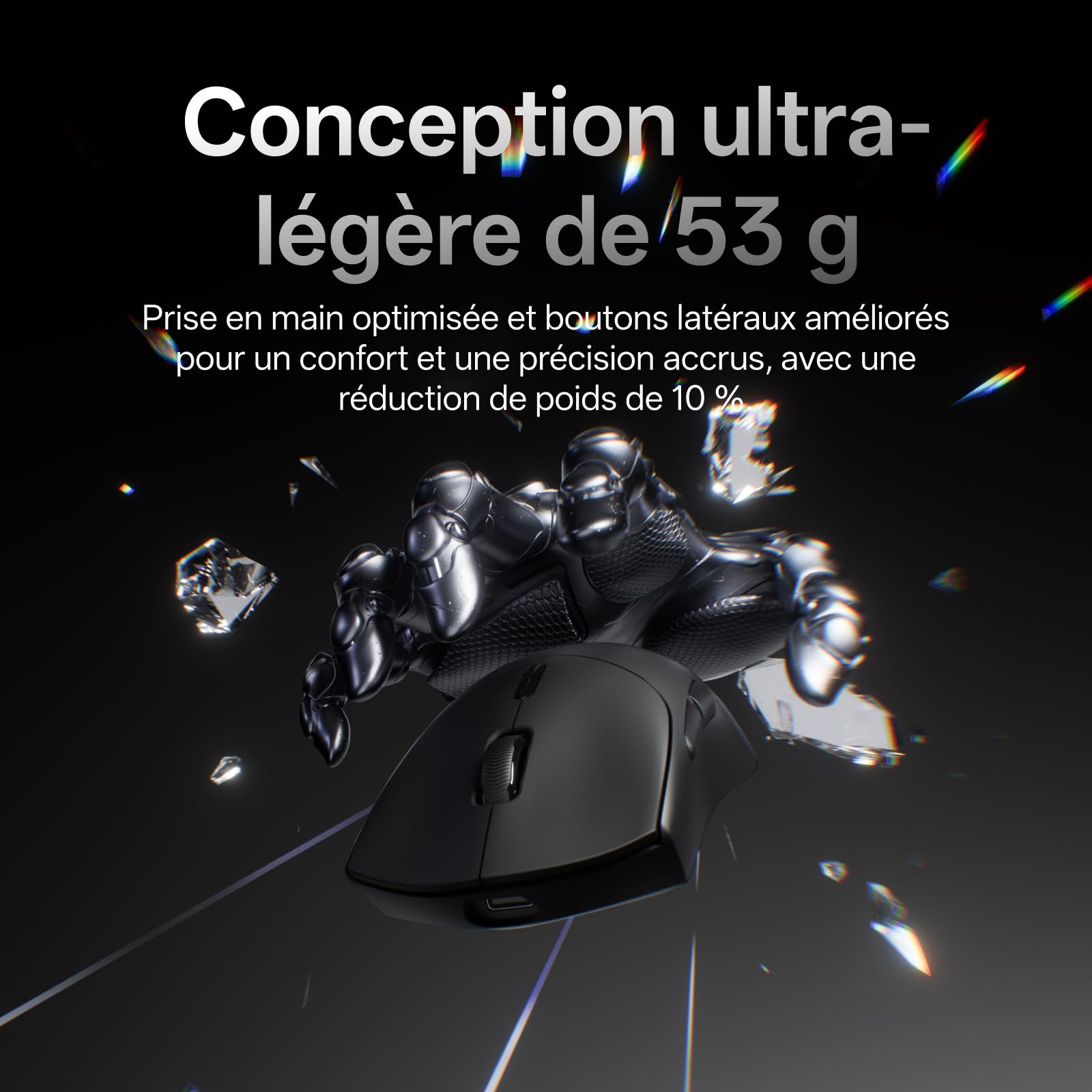 Rapoo VT7 Max Souris Gamer sans Fil, Capteur Optique 30K, Polling Rate Réel de 8000 Hz, Ultralégère 53g, 750 h d'autonomie, Jusqu'à 120 Millions de Clics, 10 Boutons Programmables avec Macros, Noir