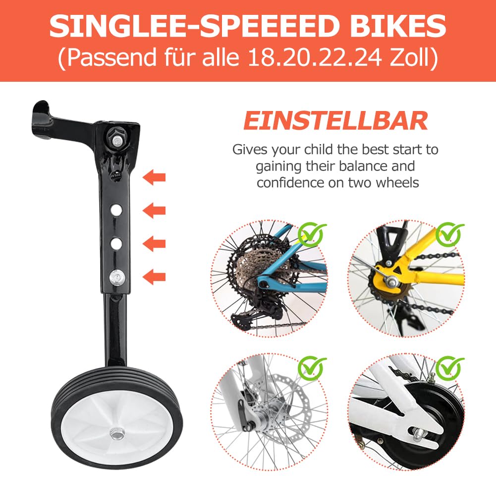 Roue stabilisatrice universelle pour vélo de montagne pour enfant 16/18/20/22/24 pouces, noir, argent, acier