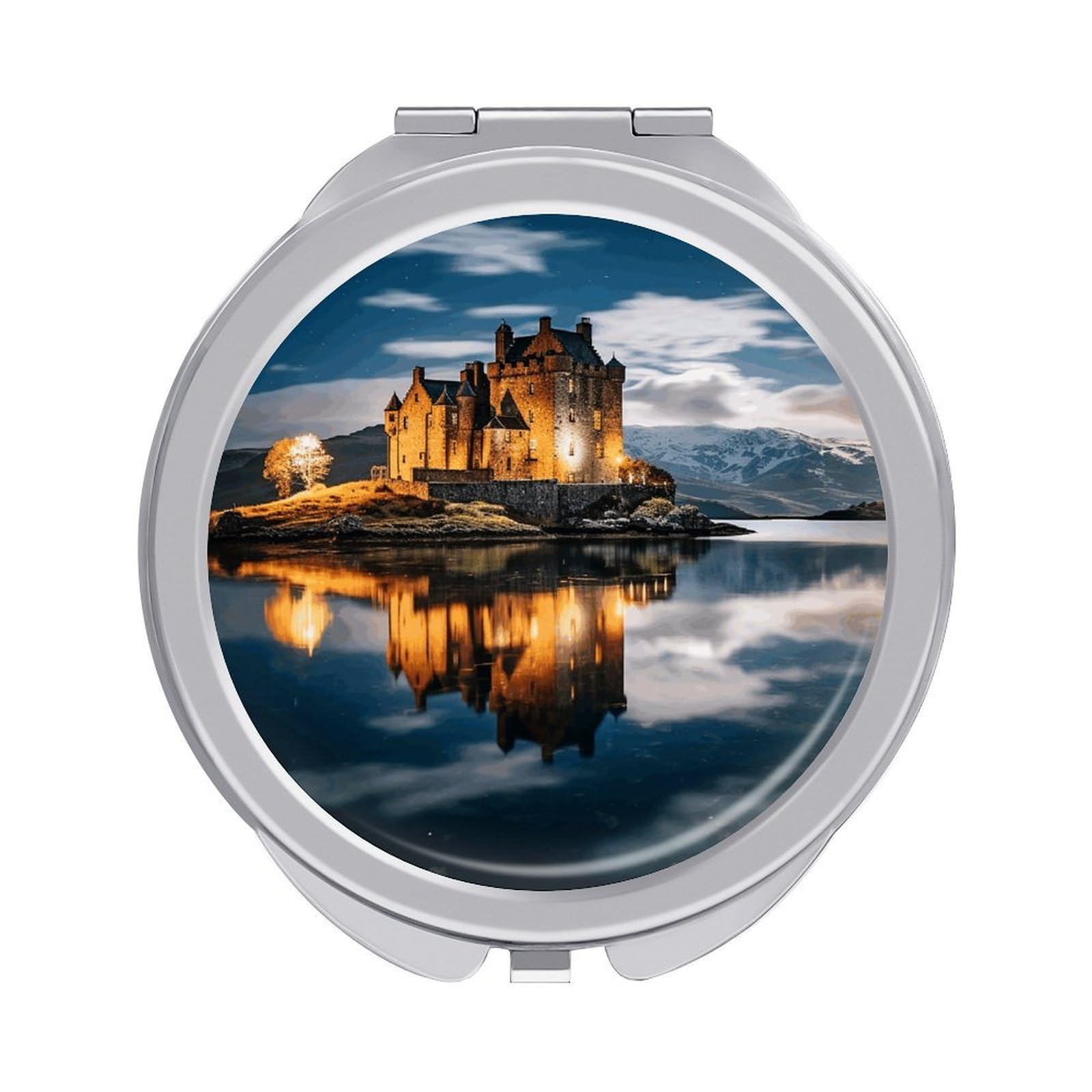 VstaDank A Castle by The Lake Compact Mirror for Purses Round Fashion Travel Makeup Mirror 2X /1x Magnifying Double Sides Mini Mirrors Portable Pocket Mirrors for Handbag Purse Women Gift