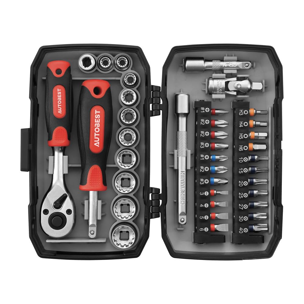 Coffret cliquet 1/4-38 pièces - Douilles et tournevis à cliquet