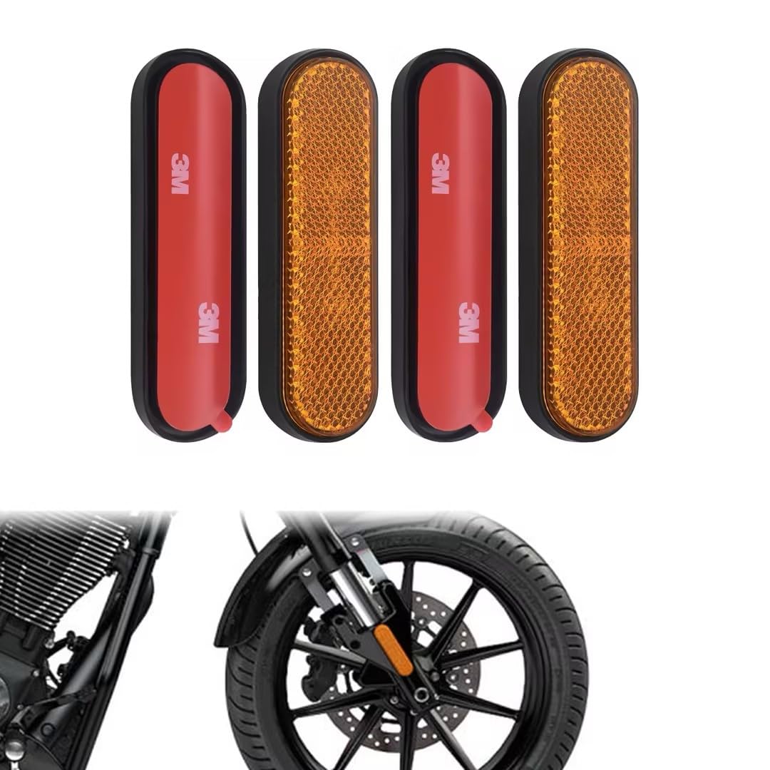 Confezione da 4 Pezzi Catarifrangente per Moto e Bicicletta - 100 x 24 x 8 mm, E4, Forcella Giallo Rettangolare, Autoadesivo, Posteriore Cat's Eye